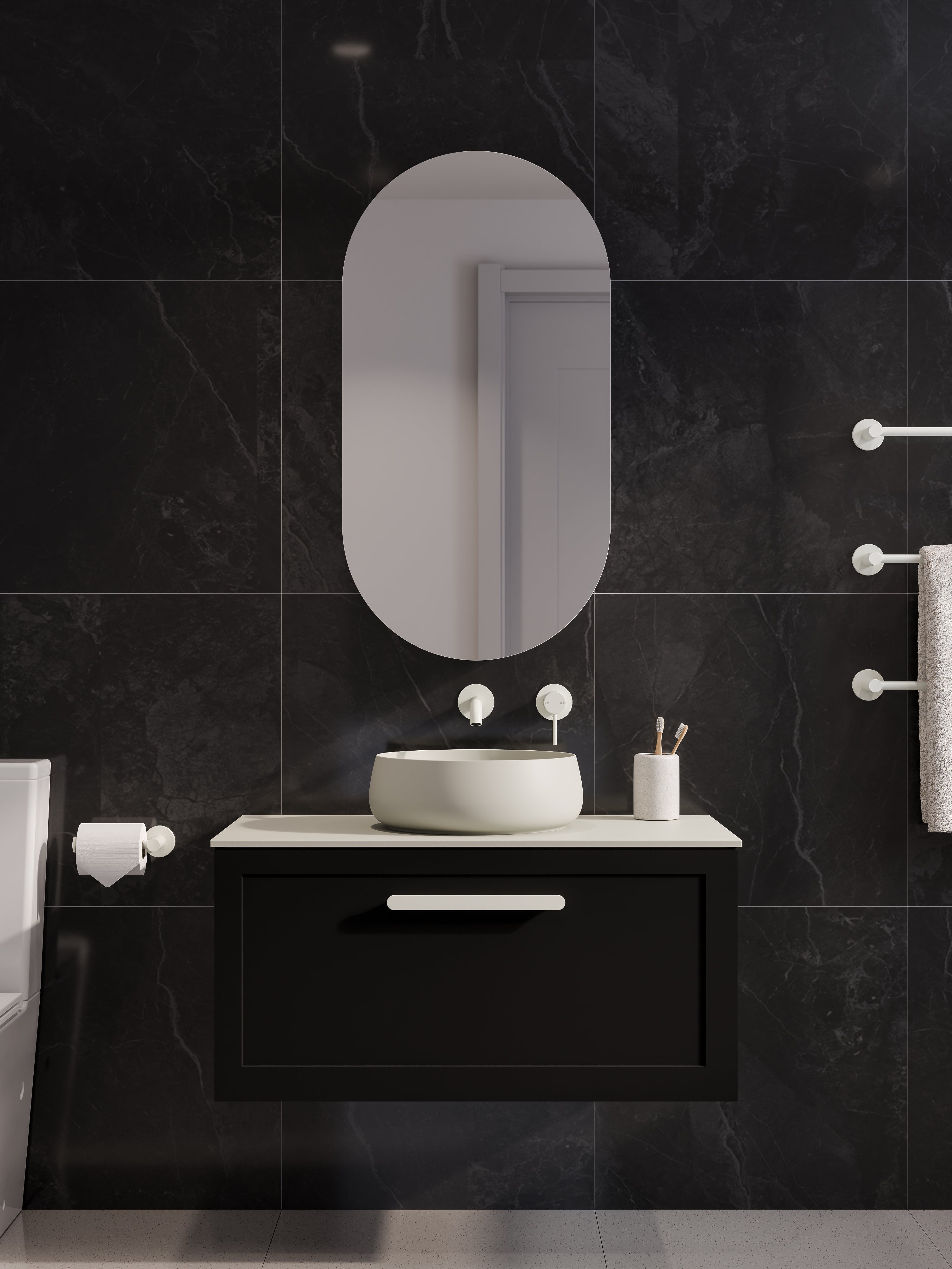 Lineare 900 Vanity | Single Drawer | Flat Slab Top | Loft Front