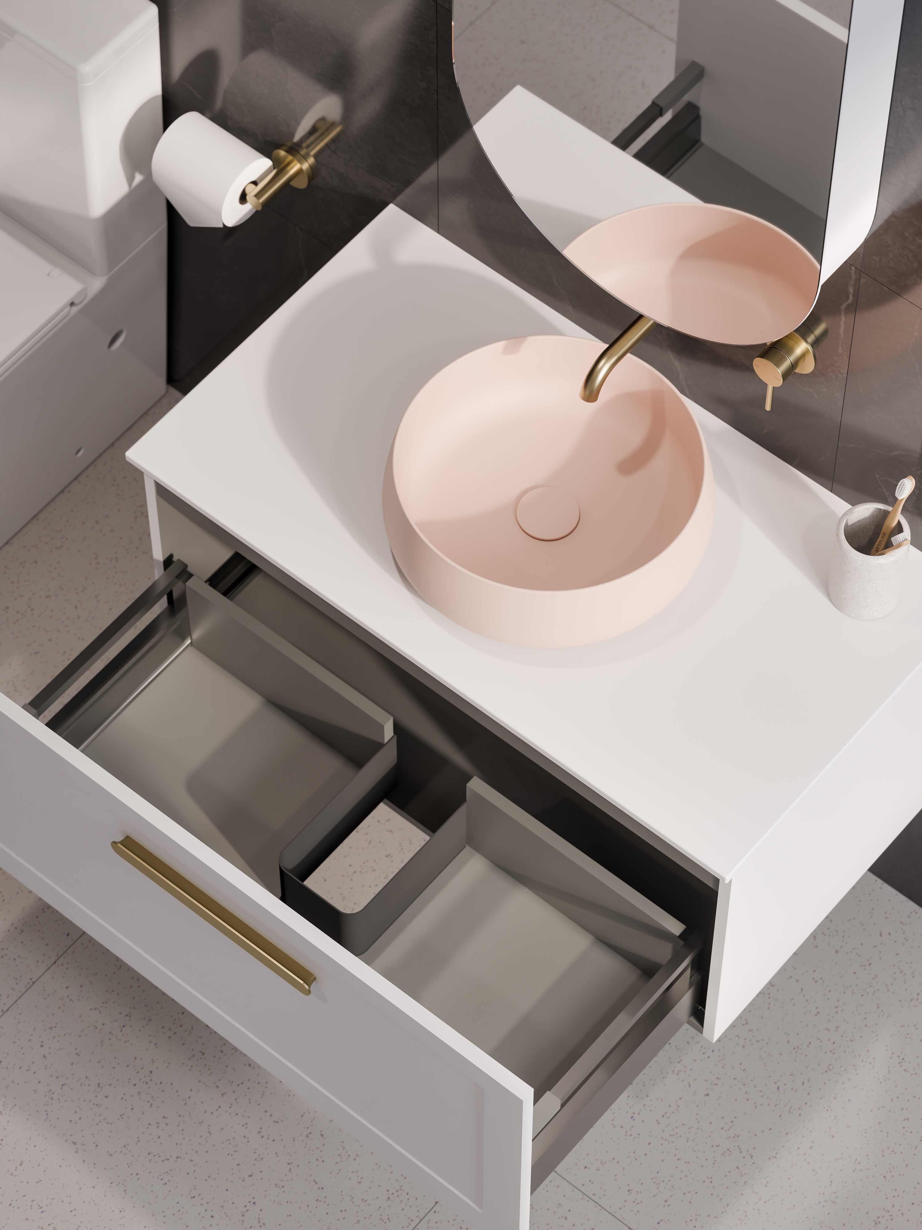 Lineare 900 Vanity | Single Drawer | Flat Slab Top | Loft Front