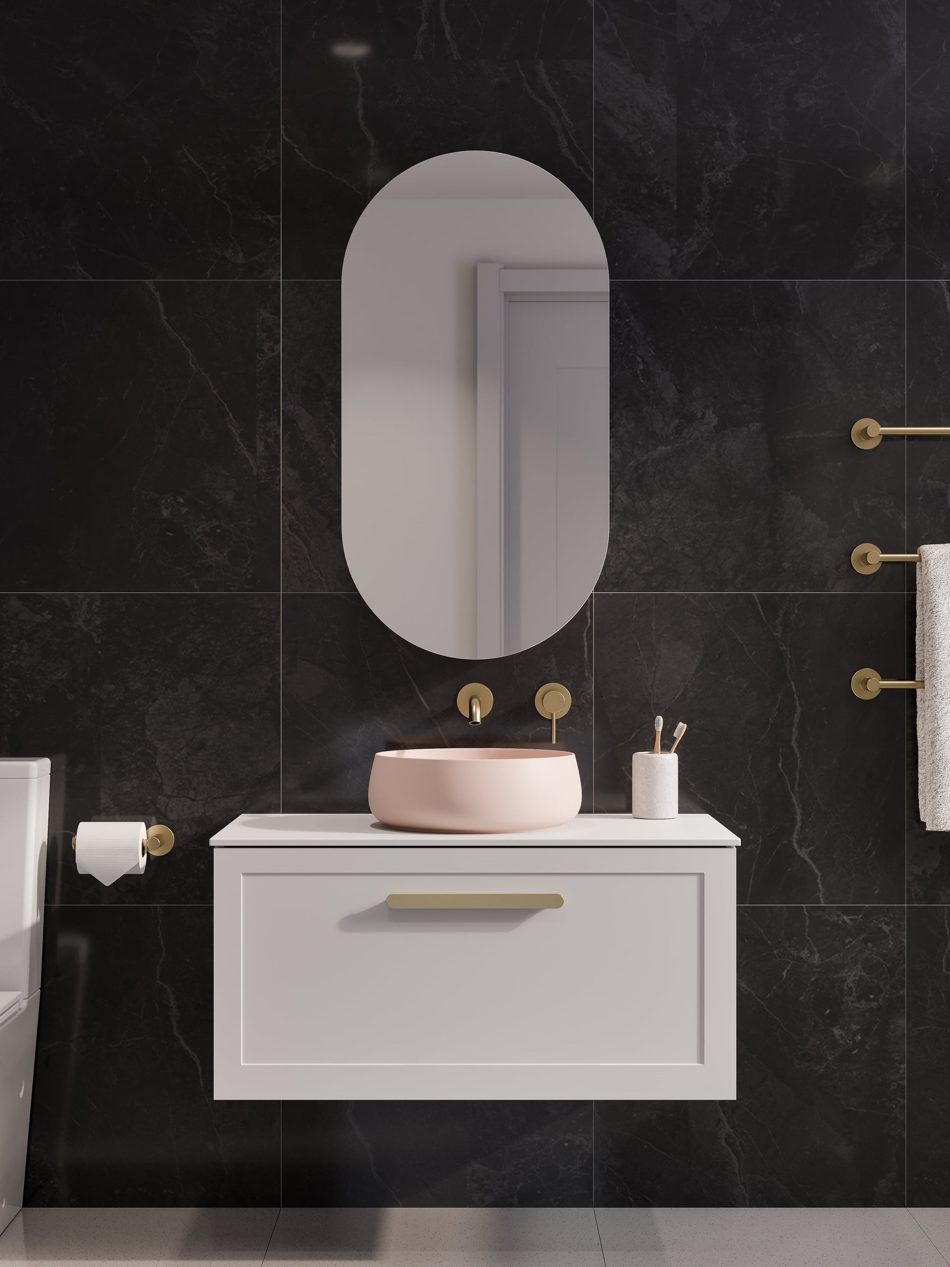 Lineare 900 Vanity | Single Drawer | Flat Slab Top | Loft Front