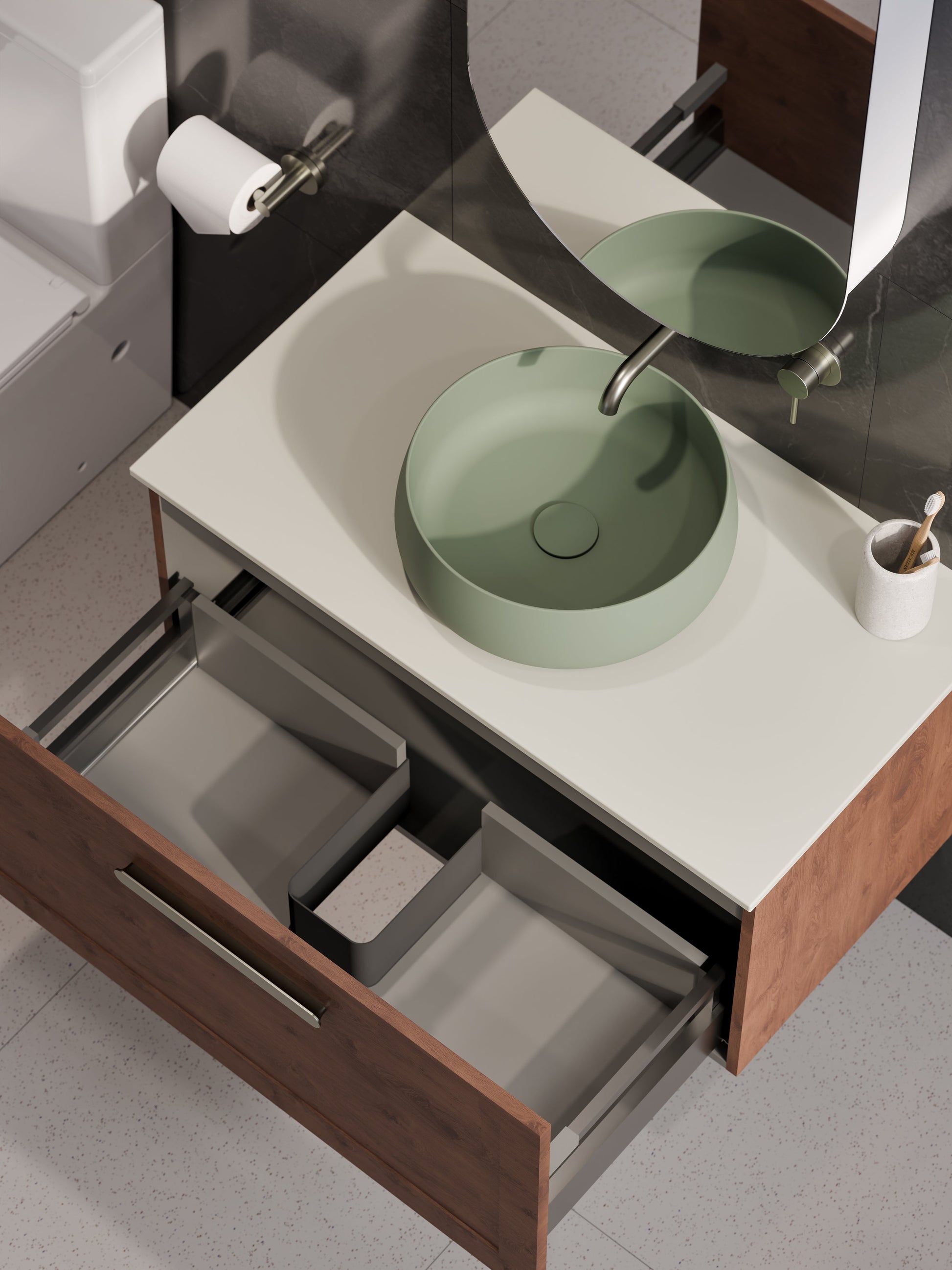 Lineare 900 Vanity | Single Drawer | Flat Slab Top | Loft Front