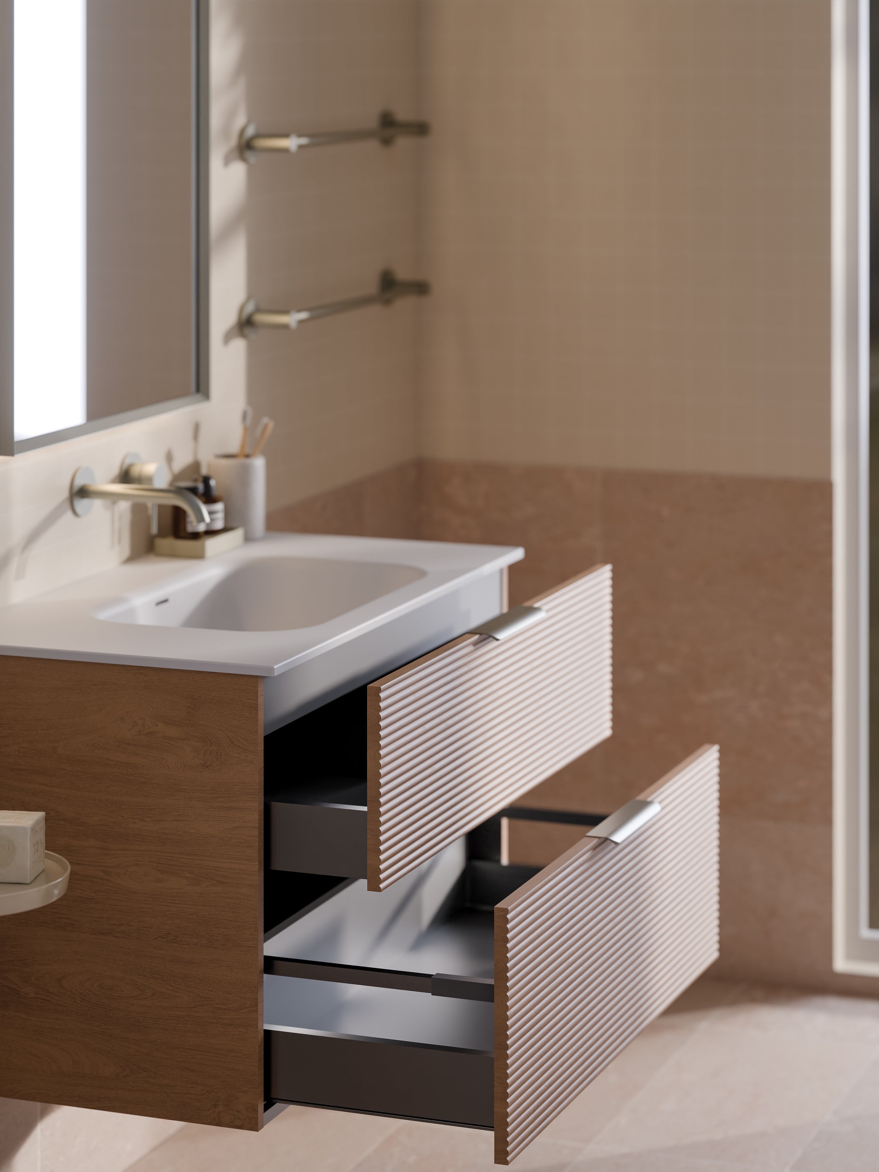 Lineare 900 Vanity | Double Drawer | Navarra Sink | Orchard Front