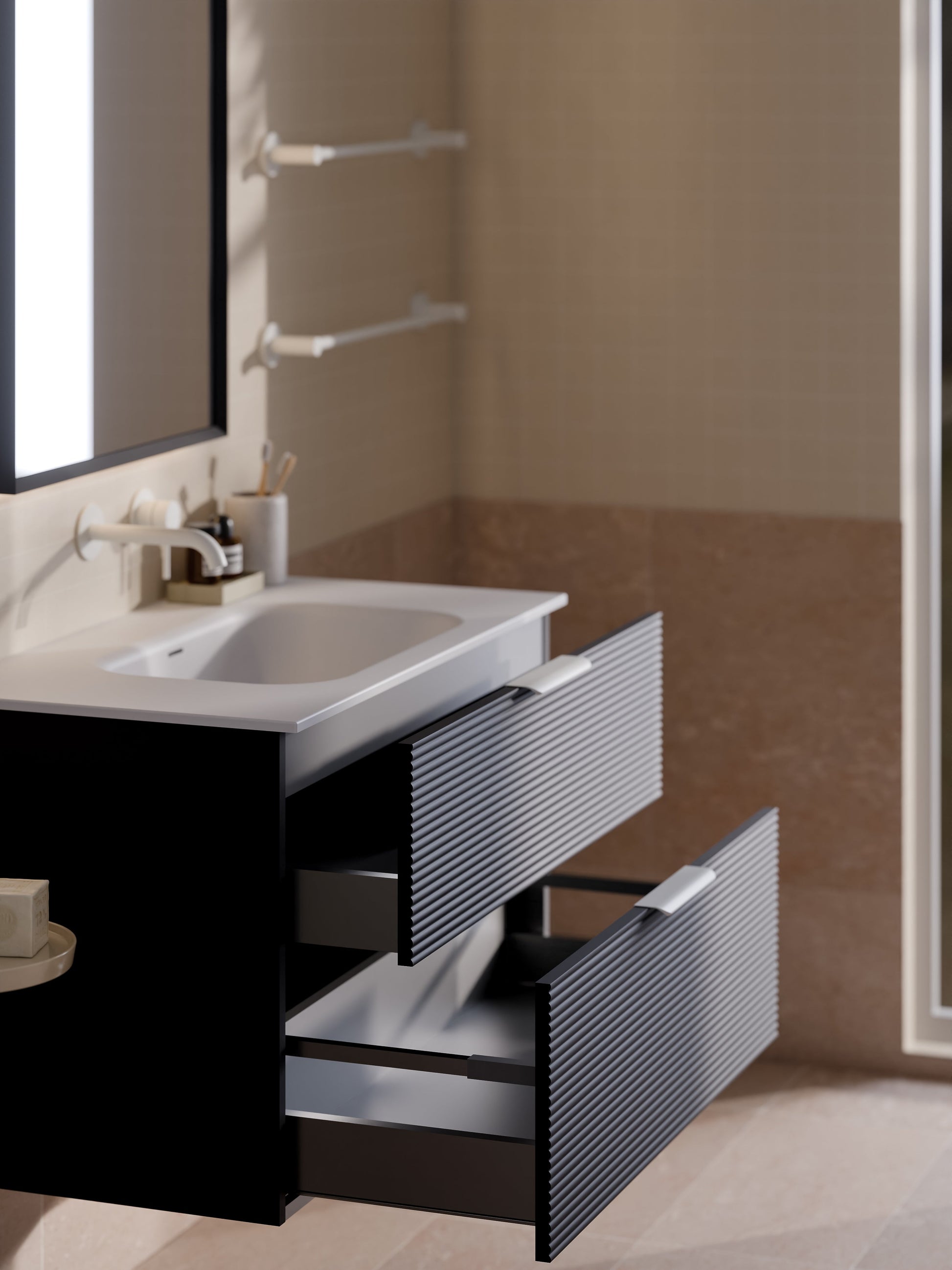 Lineare 900 Vanity | Double Drawer | Navarra Sink | Orchard Front