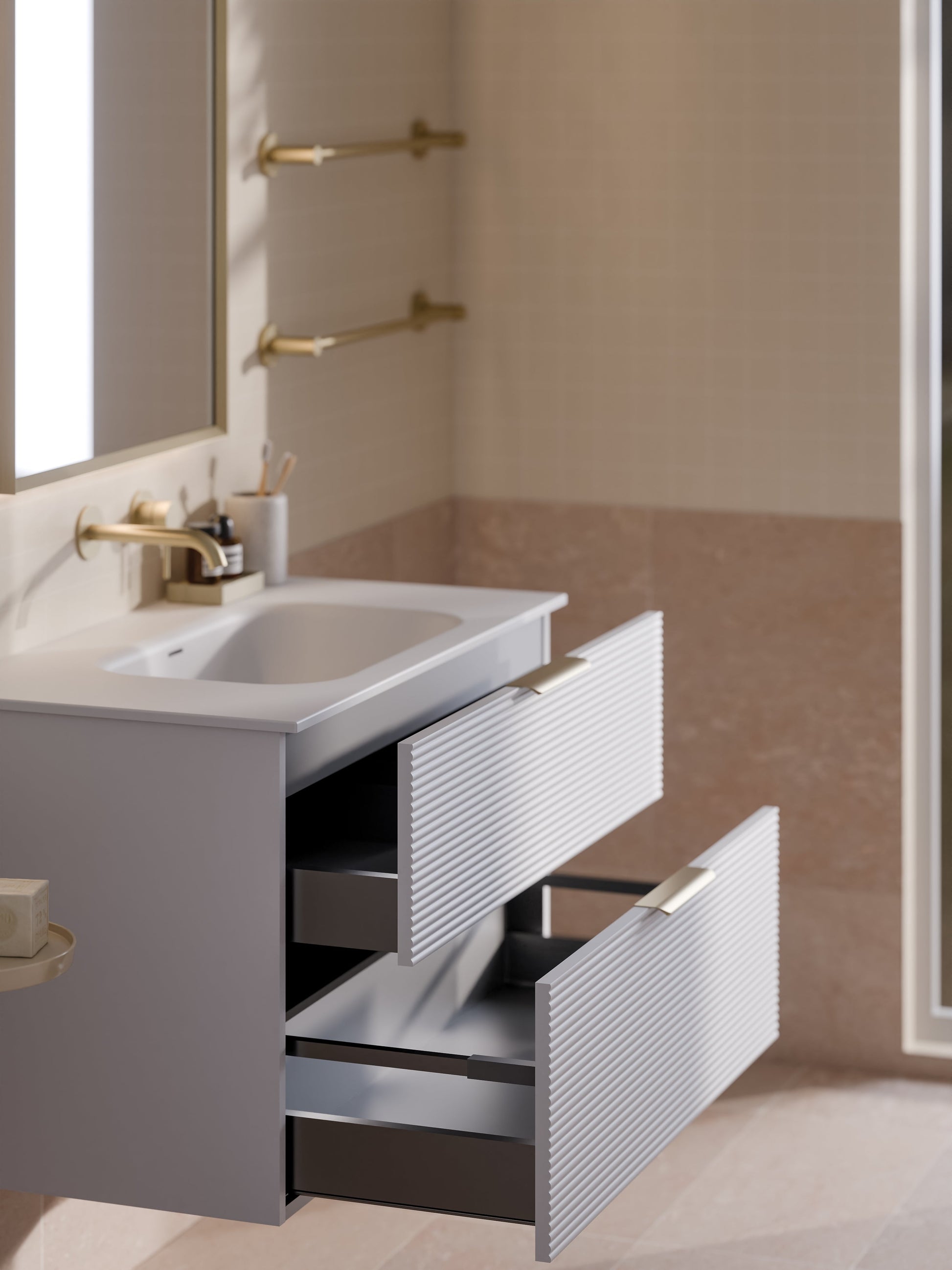 Lineare 900 Vanity | Double Drawer | Navarra Sink | Orchard Front