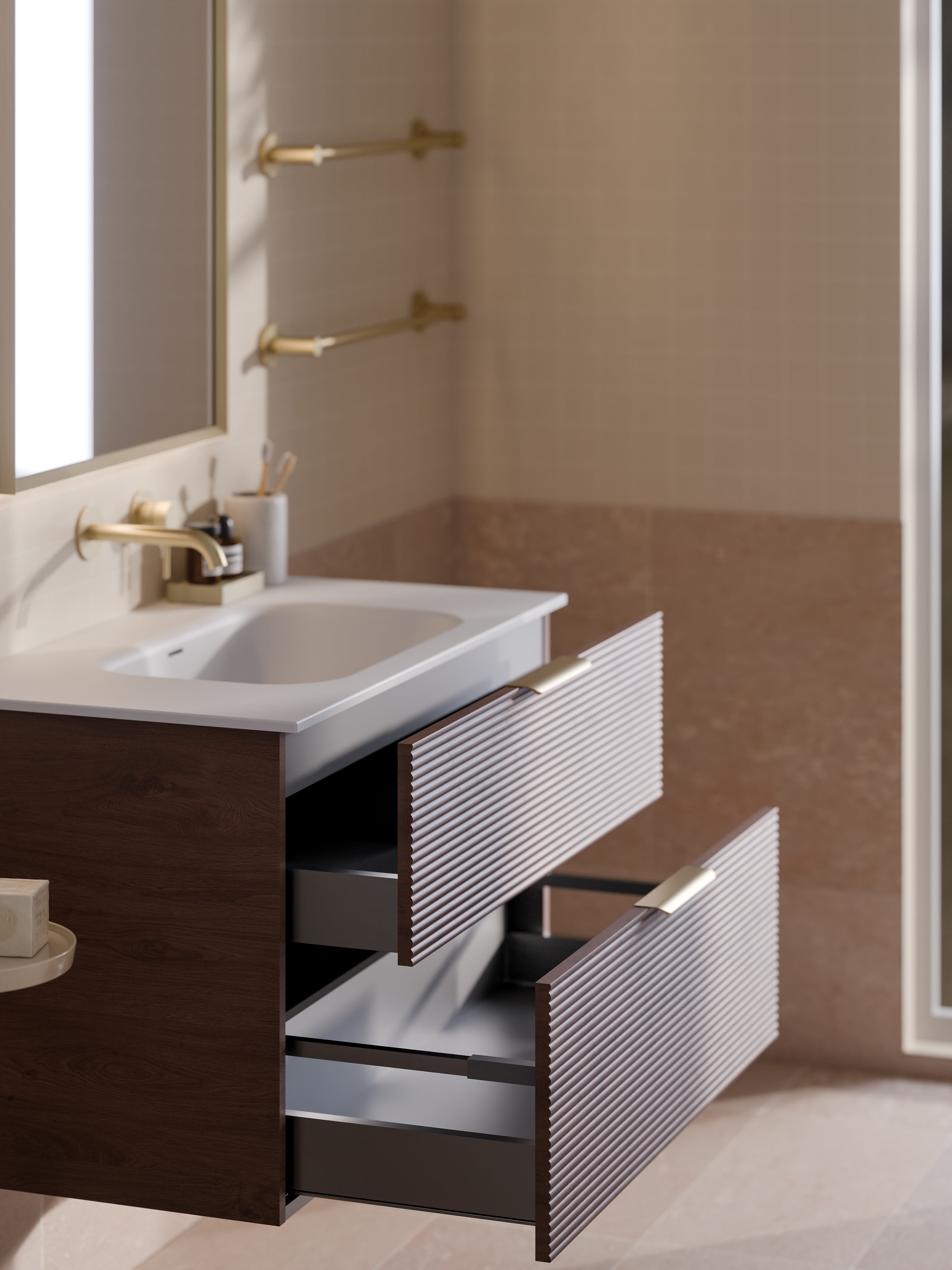 Lineare 900 Vanity | Double Drawer | Navarra Sink | Orchard Front