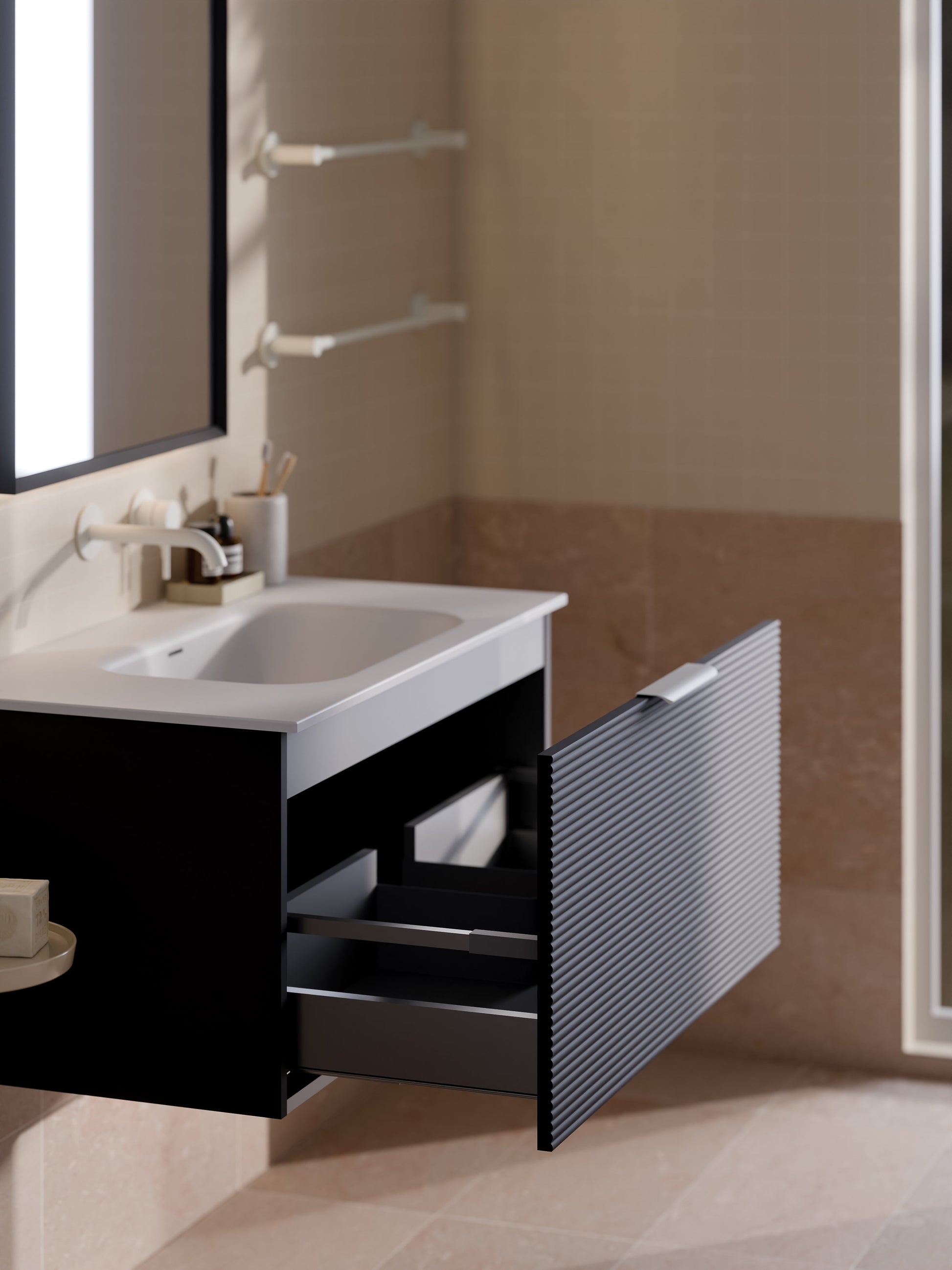 Lineare 900 Vanity | Single Drawer | Navarra Sink | Orchard Front