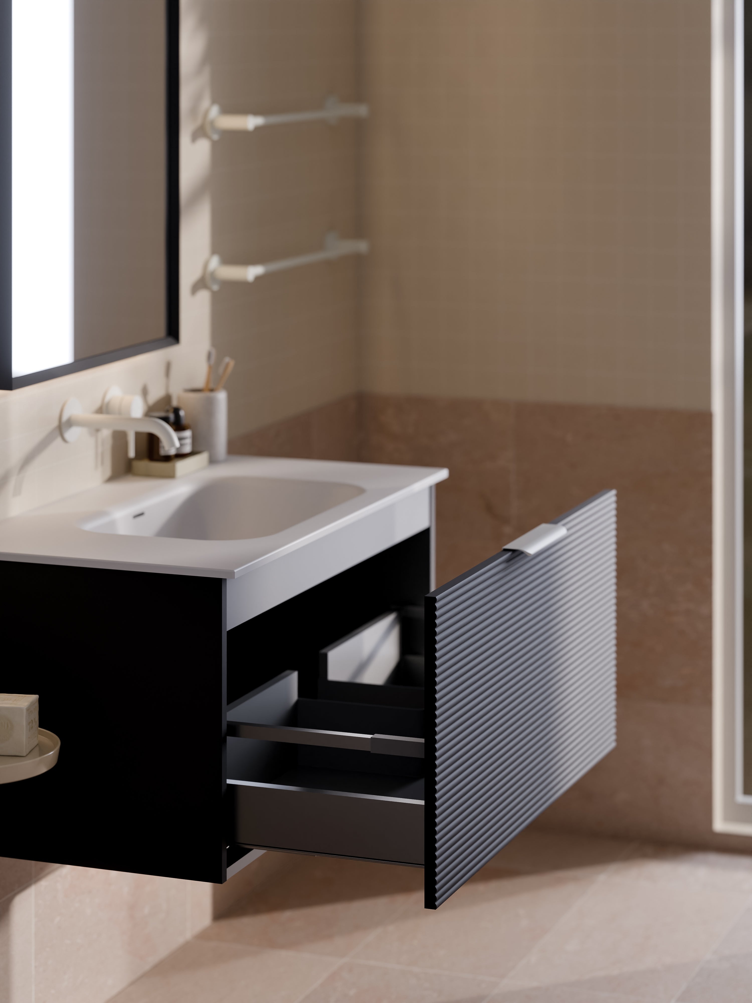 Lineare 900 Vanity | Single Drawer | Navarra Sink | Orchard Front