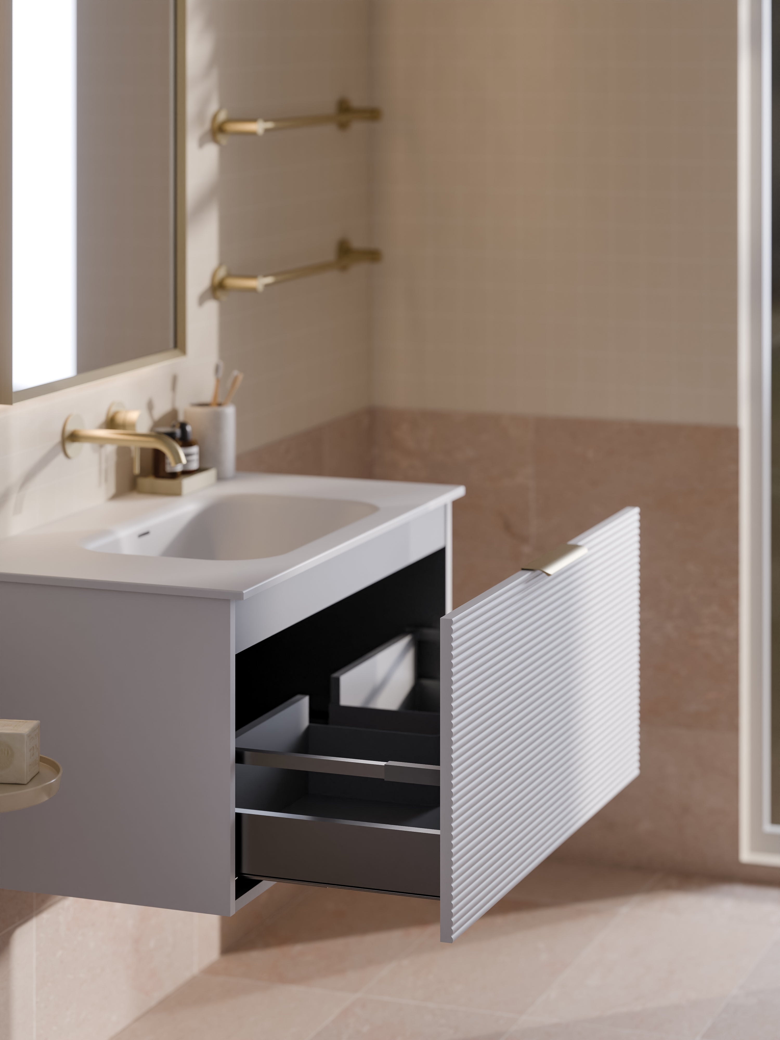 Lineare 900 Vanity | Single Drawer | Navarra Sink | Orchard Front