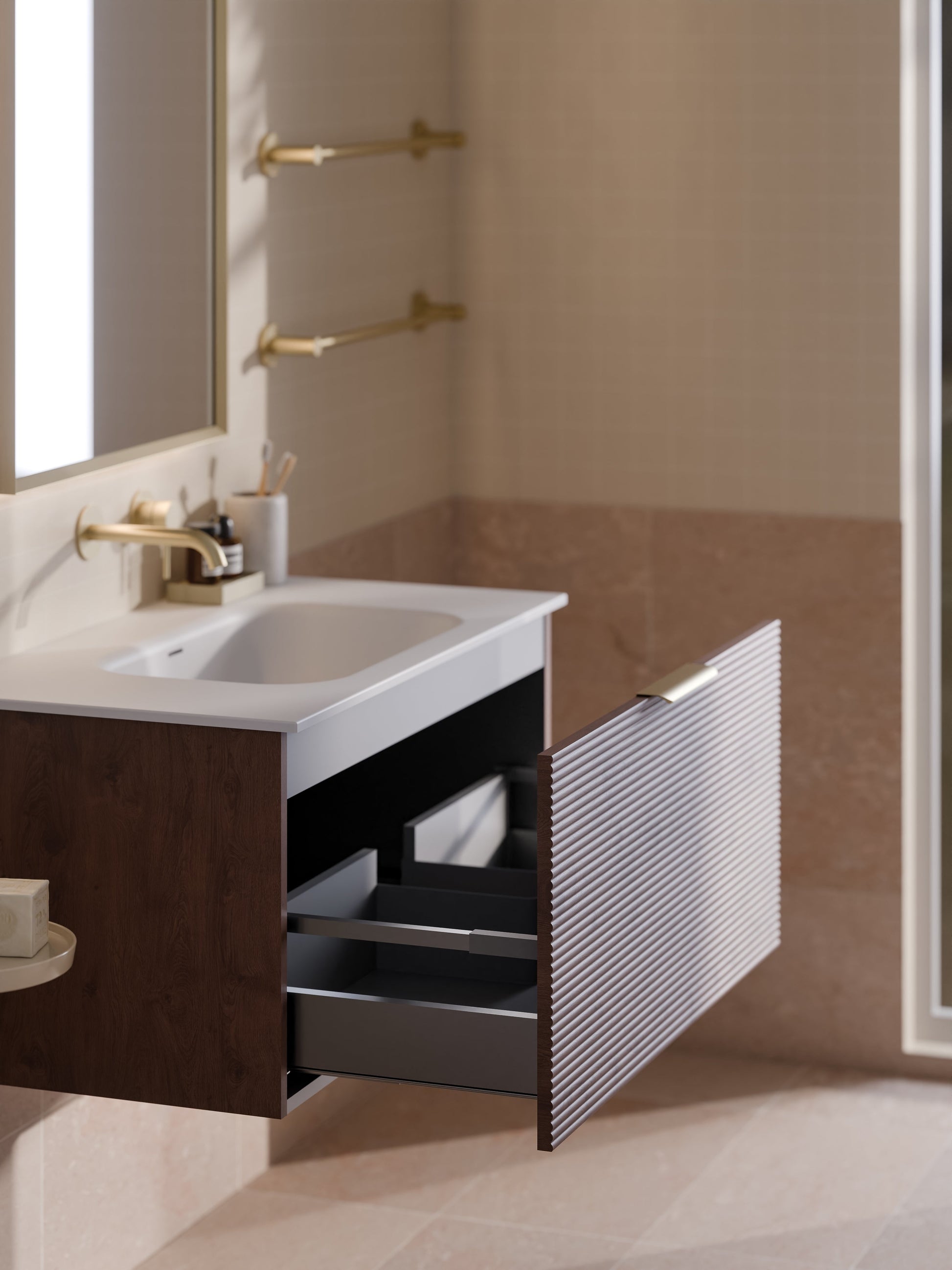 Lineare 900 Vanity | Single Drawer | Navarra Sink | Orchard Front