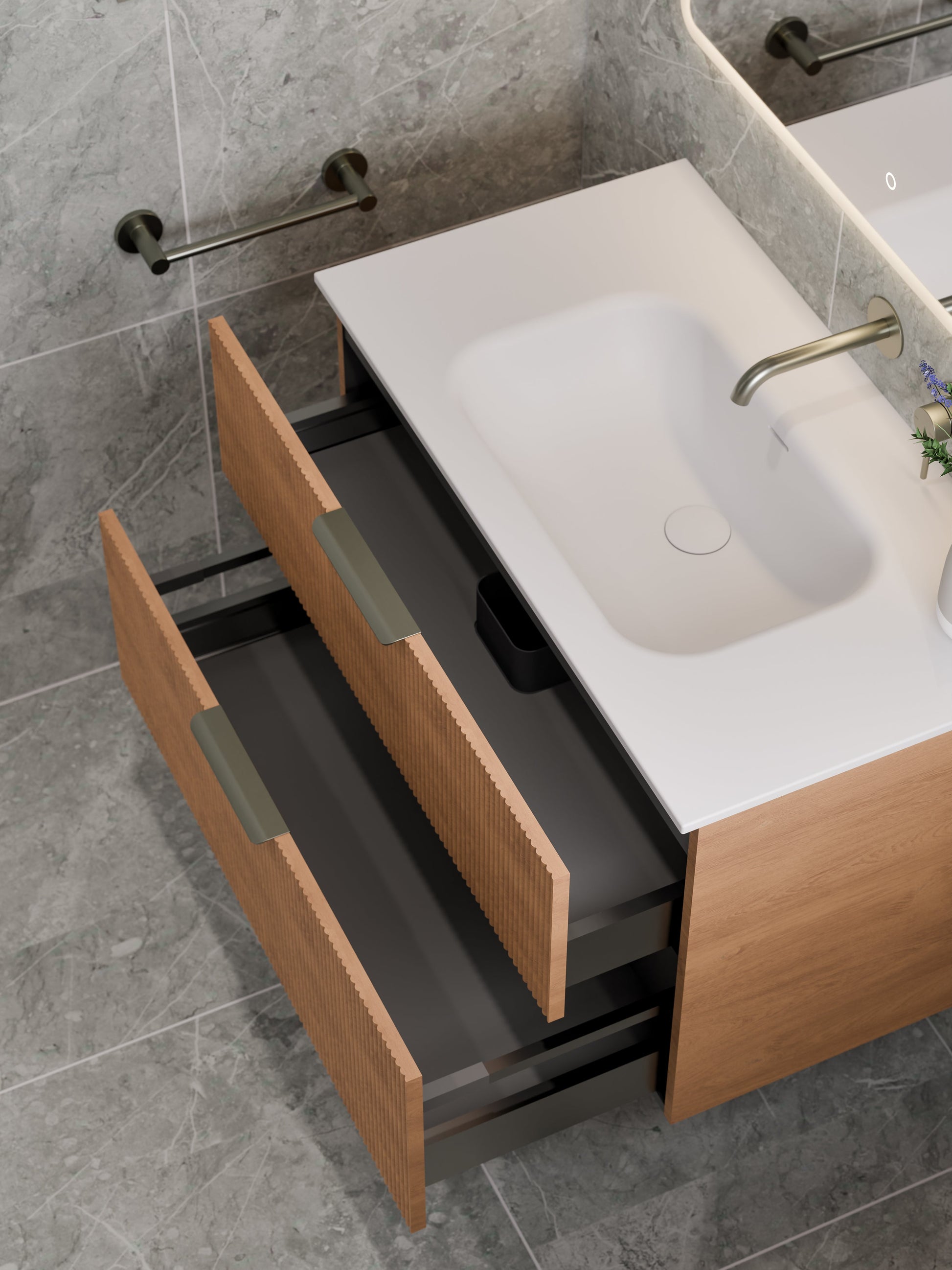 Lineare 900 Vanity | Double Drawer | Navarra Sink | Pillar Front