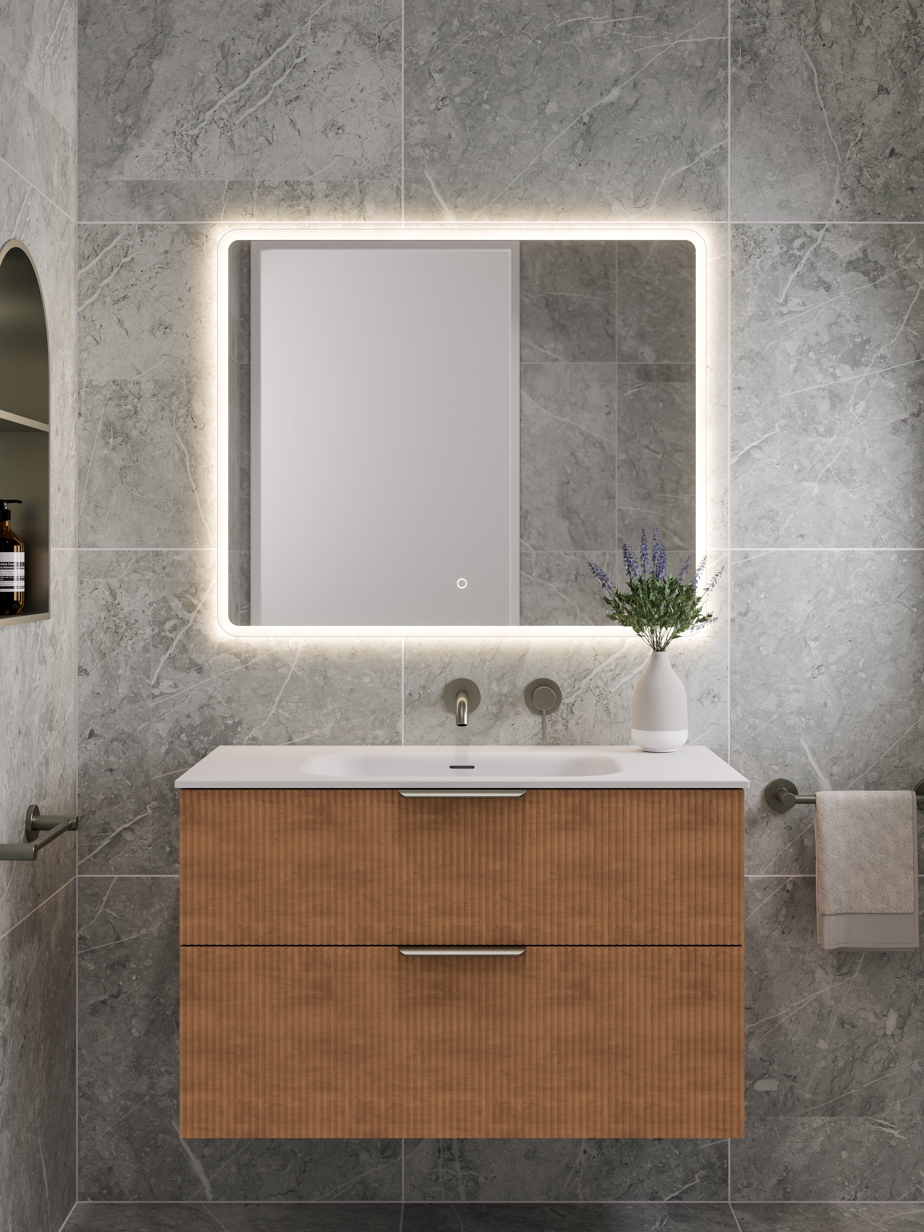 Lineare 900 Vanity | Double Drawer | Navarra Sink | Pillar Front