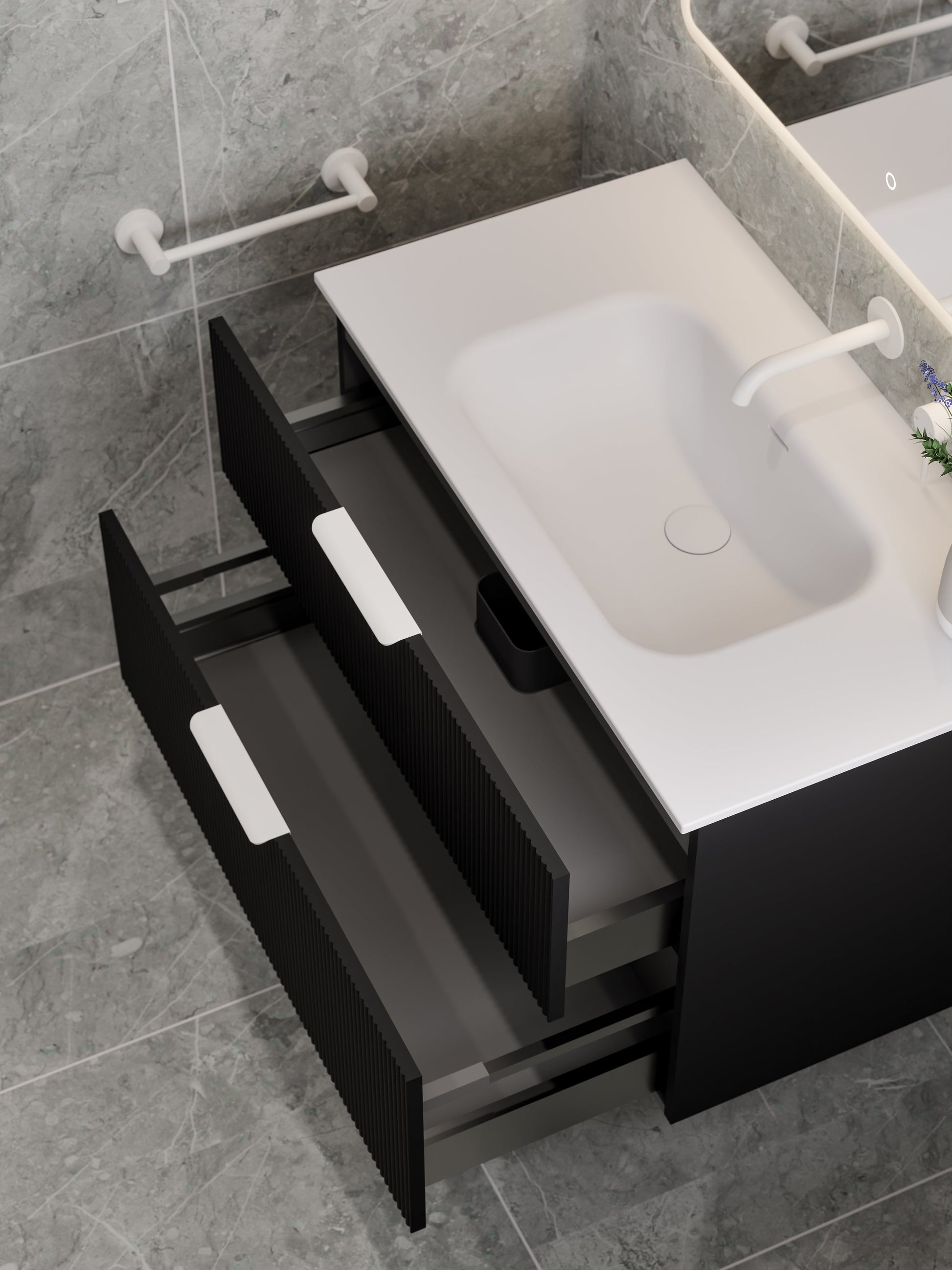 Lineare 900 Vanity | Double Drawer | Navarra Sink | Pillar Front
