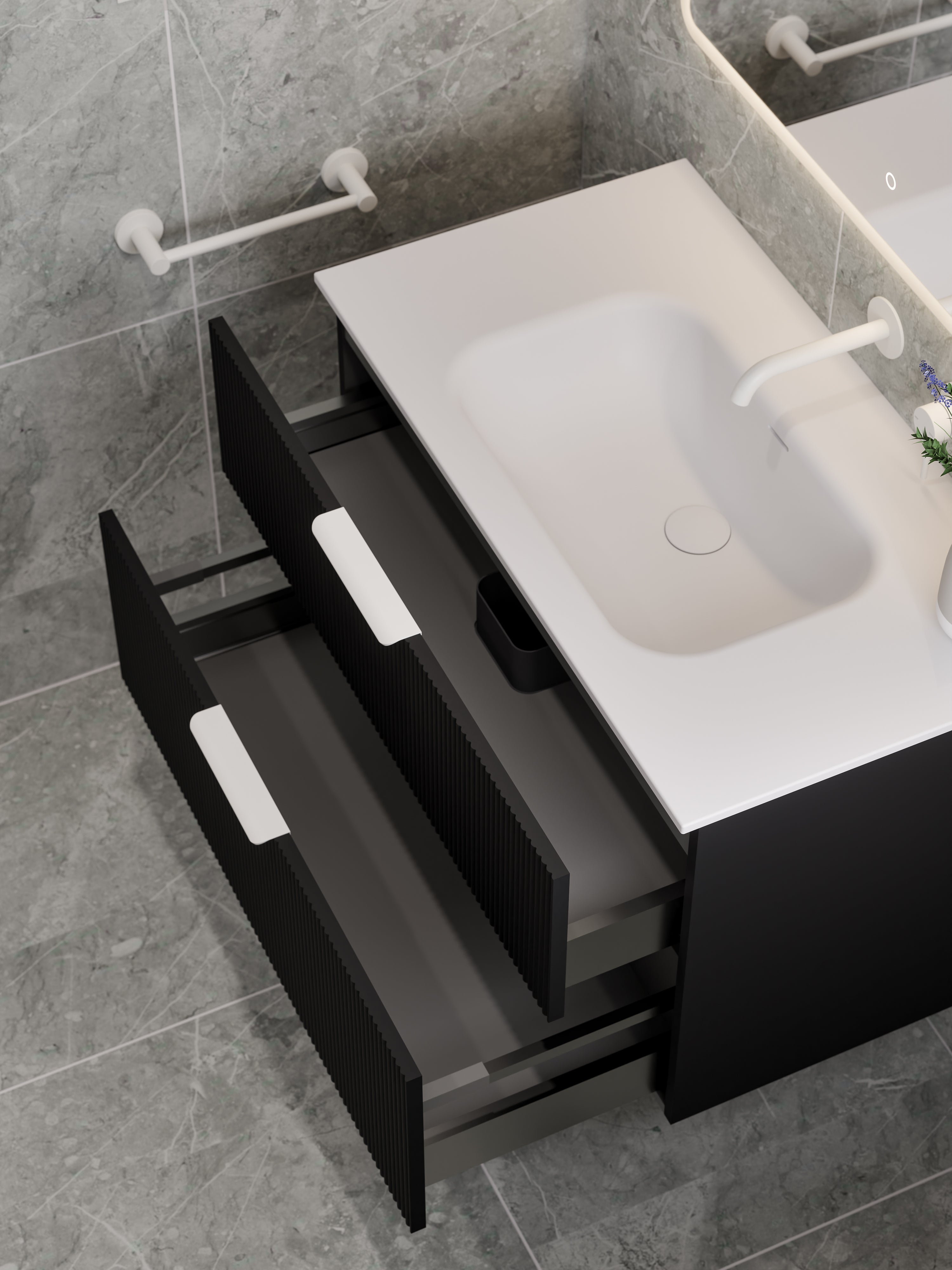 Lineare 900 Vanity | Double Drawer | Navarra Sink | Pillar Front