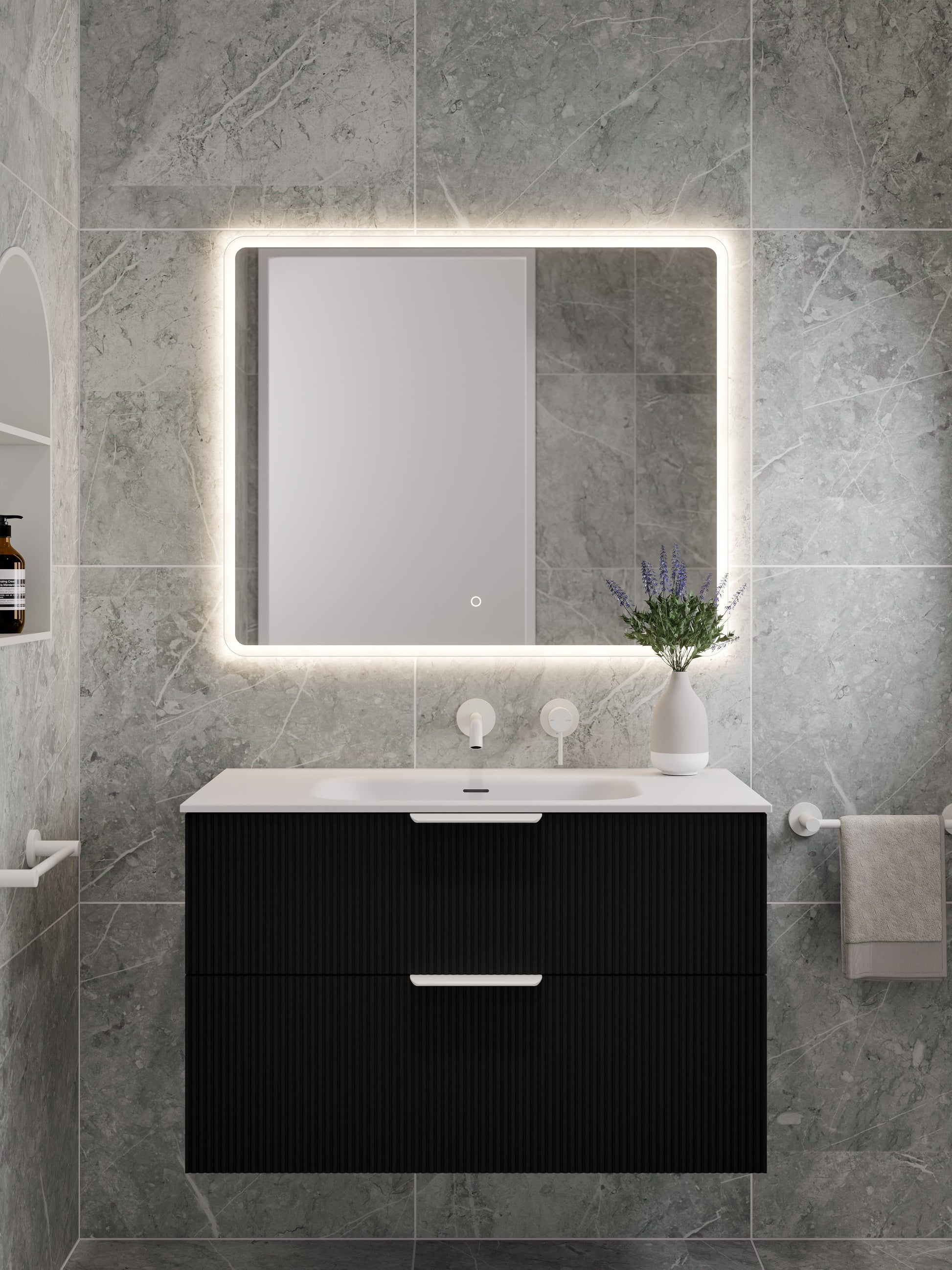 Lineare 900 Vanity | Double Drawer | Navarra Sink | Pillar Front