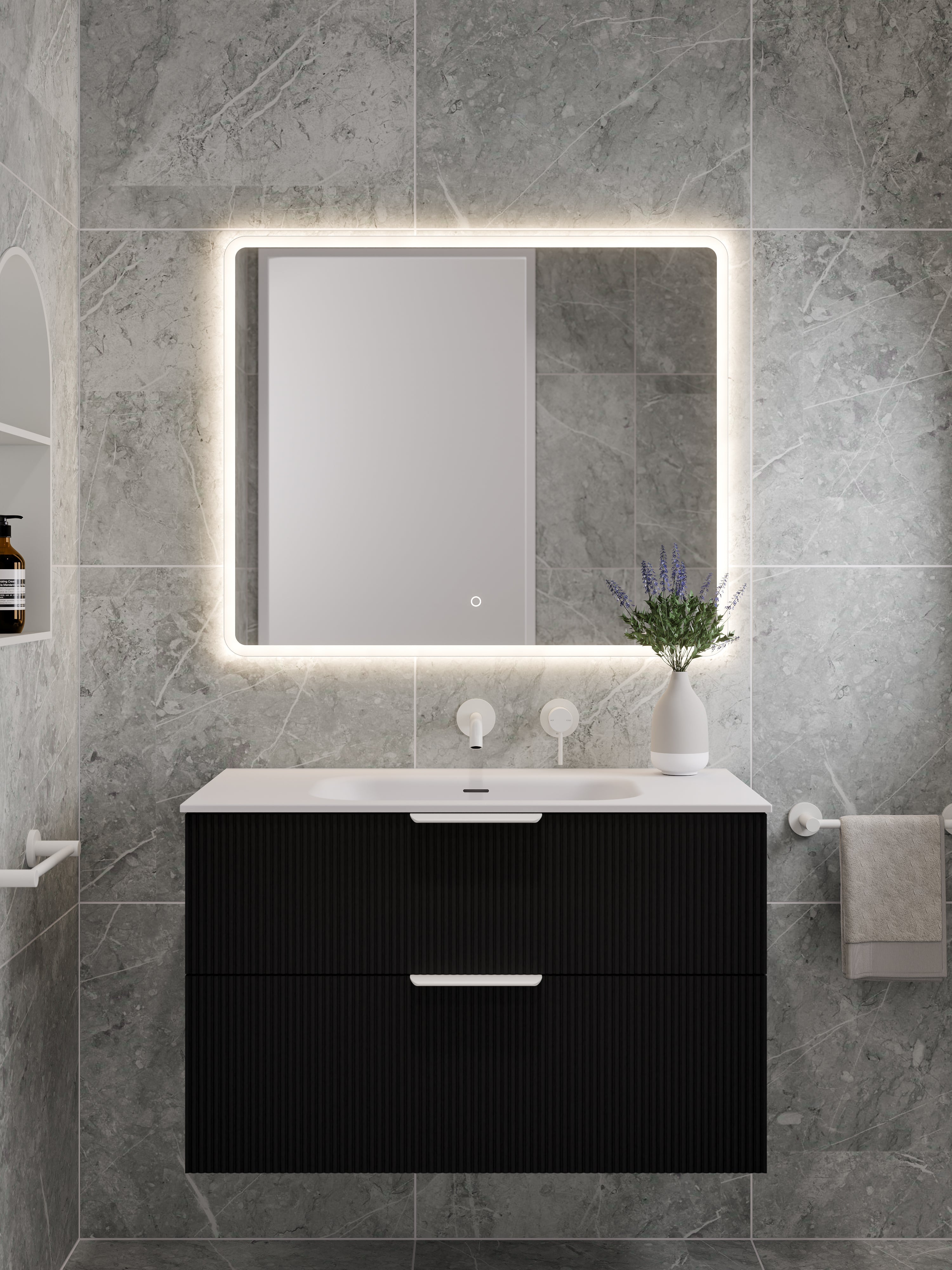 Lineare 900 Vanity | Double Drawer | Navarra Sink | Pillar Front