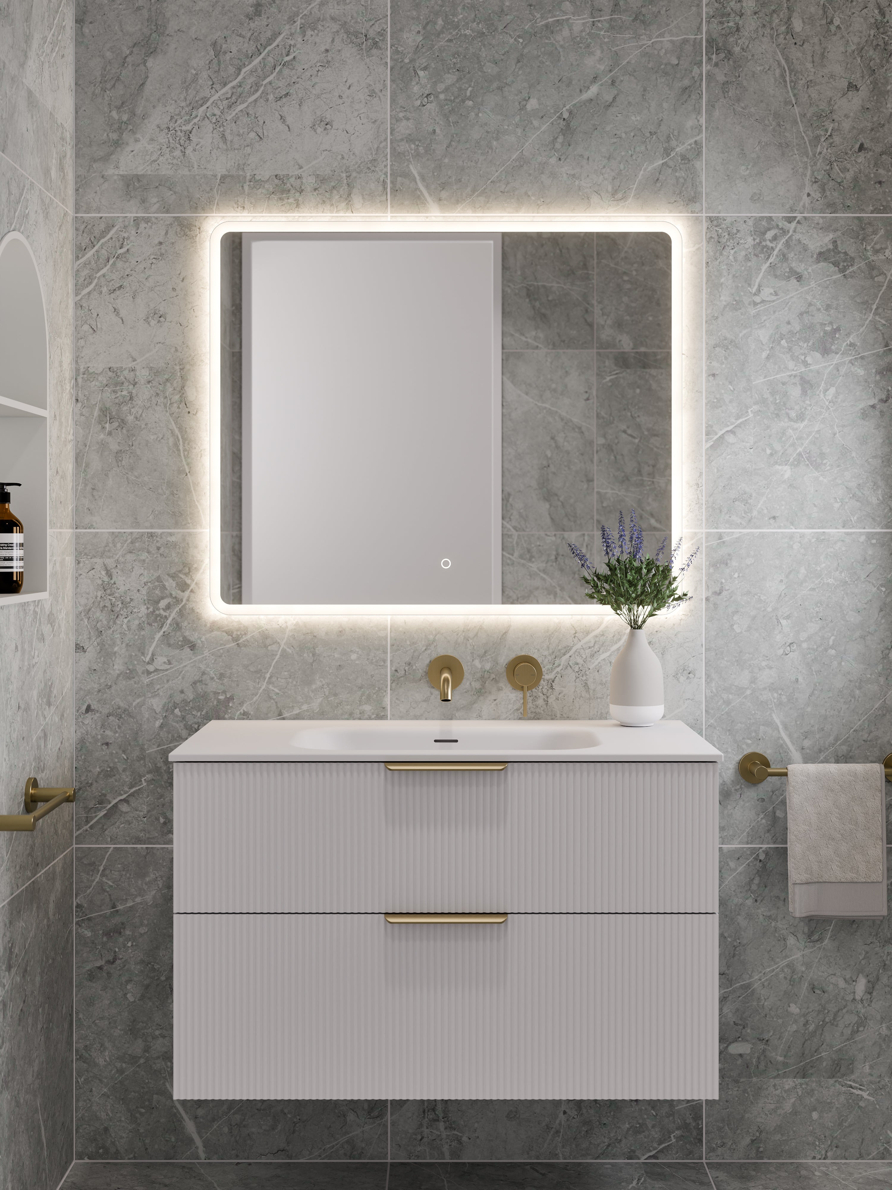 Lineare 900 Vanity | Double Drawer | Navarra Sink | Pillar Front