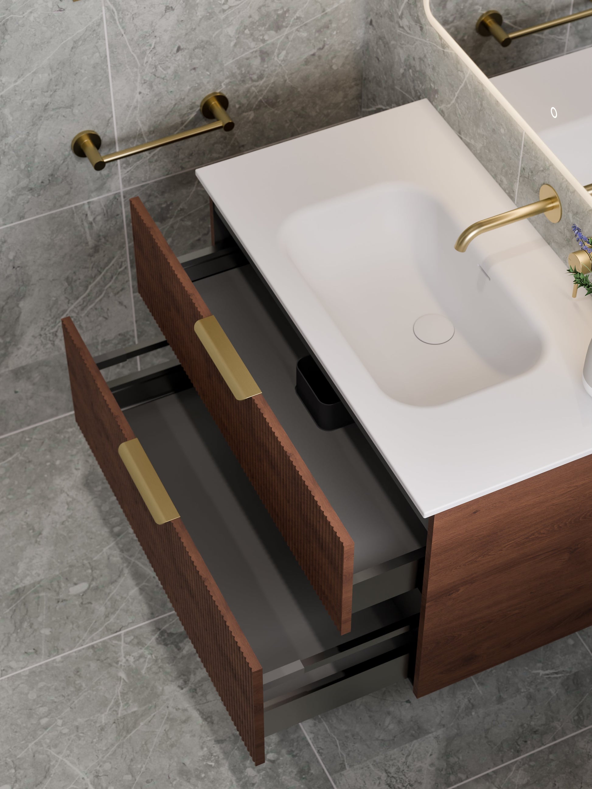 Lineare 900 Vanity | Double Drawer | Navarra Sink | Pillar Front