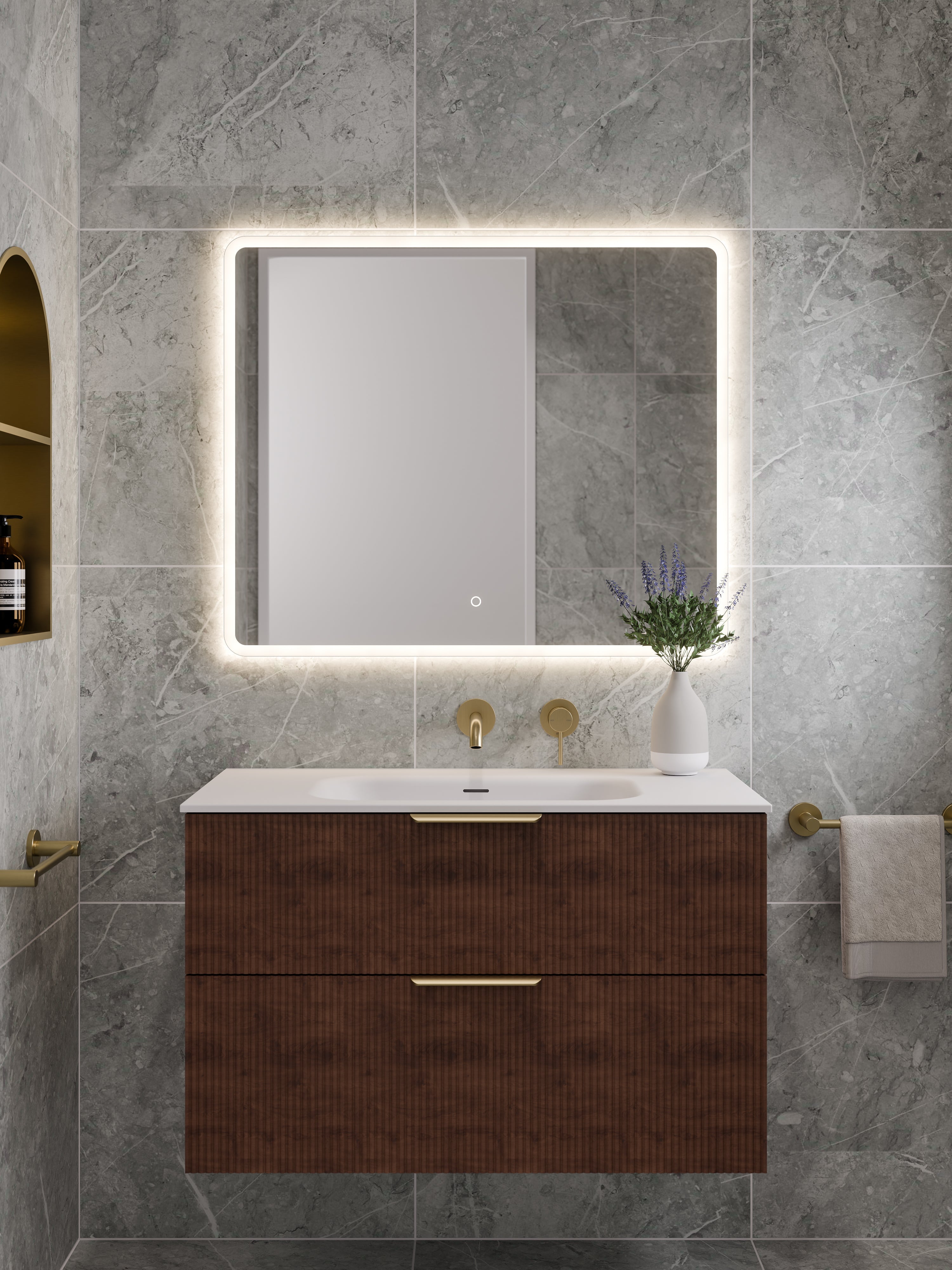 Lineare 900 Vanity | Double Drawer | Navarra Sink | Pillar Front