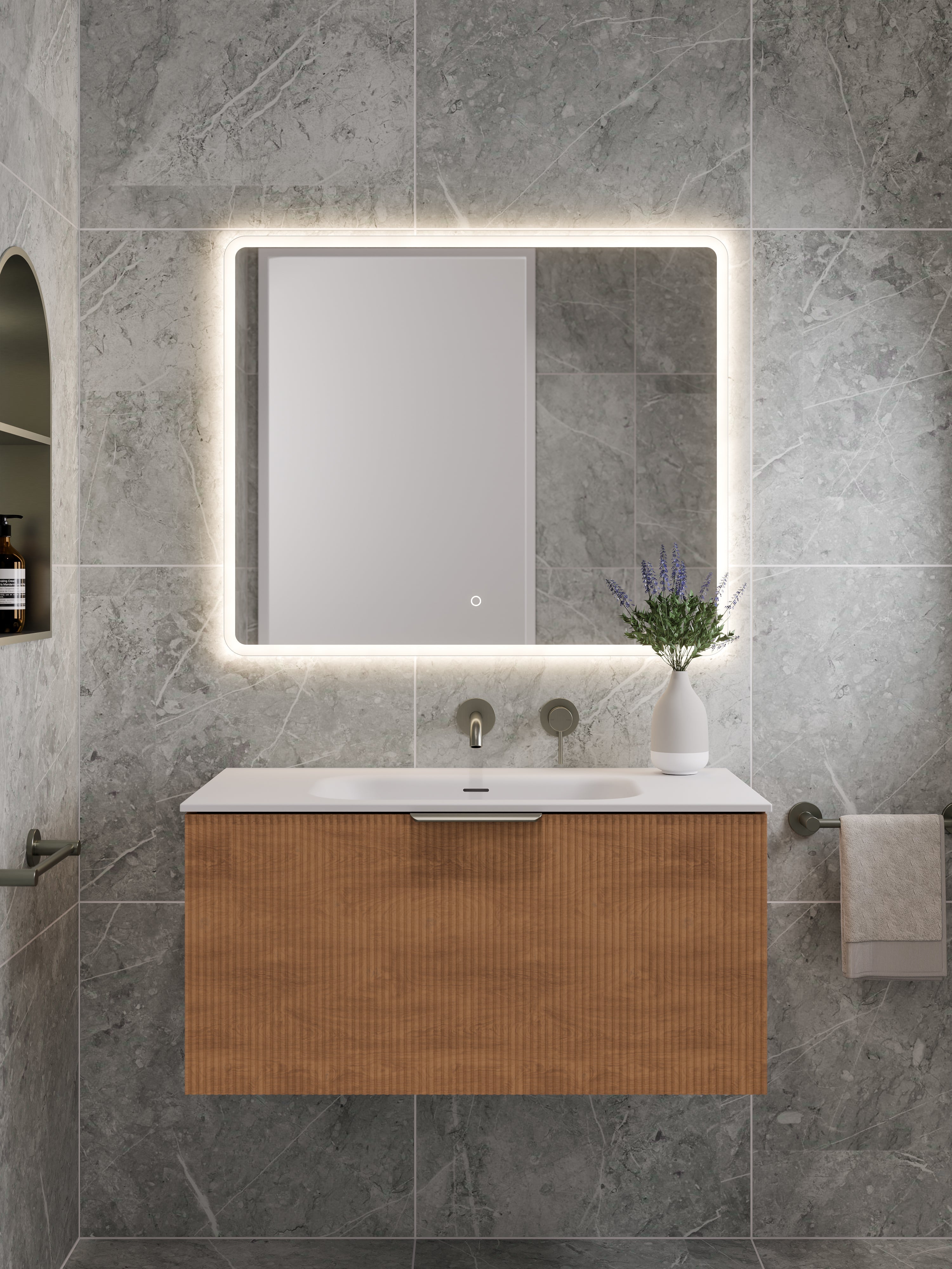 Lineare 900 Vanity | Single Drawer | Navarra Sink | Pillar Front