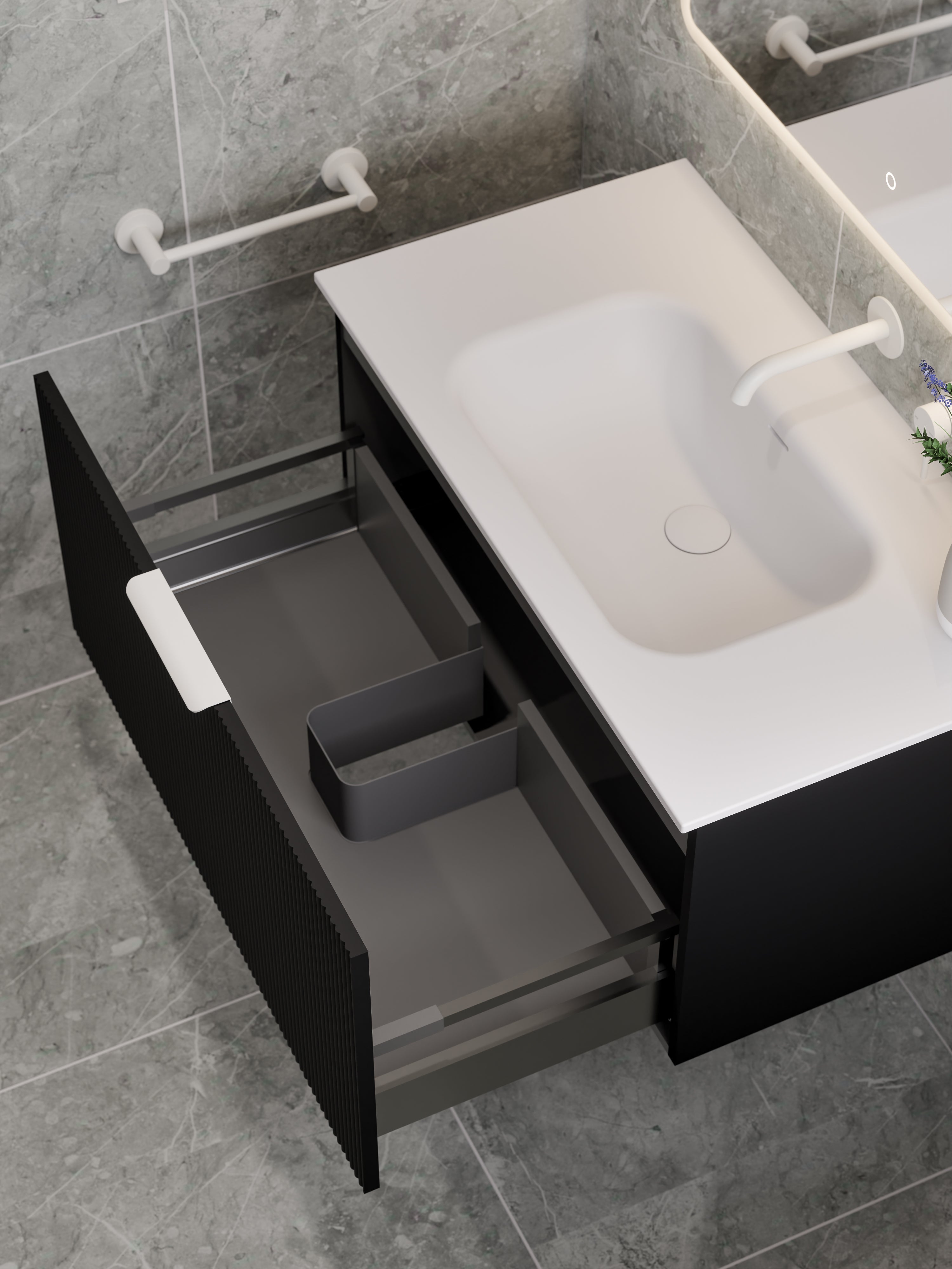 Lineare 900 Vanity | Single Drawer | Navarra Sink | Pillar Front