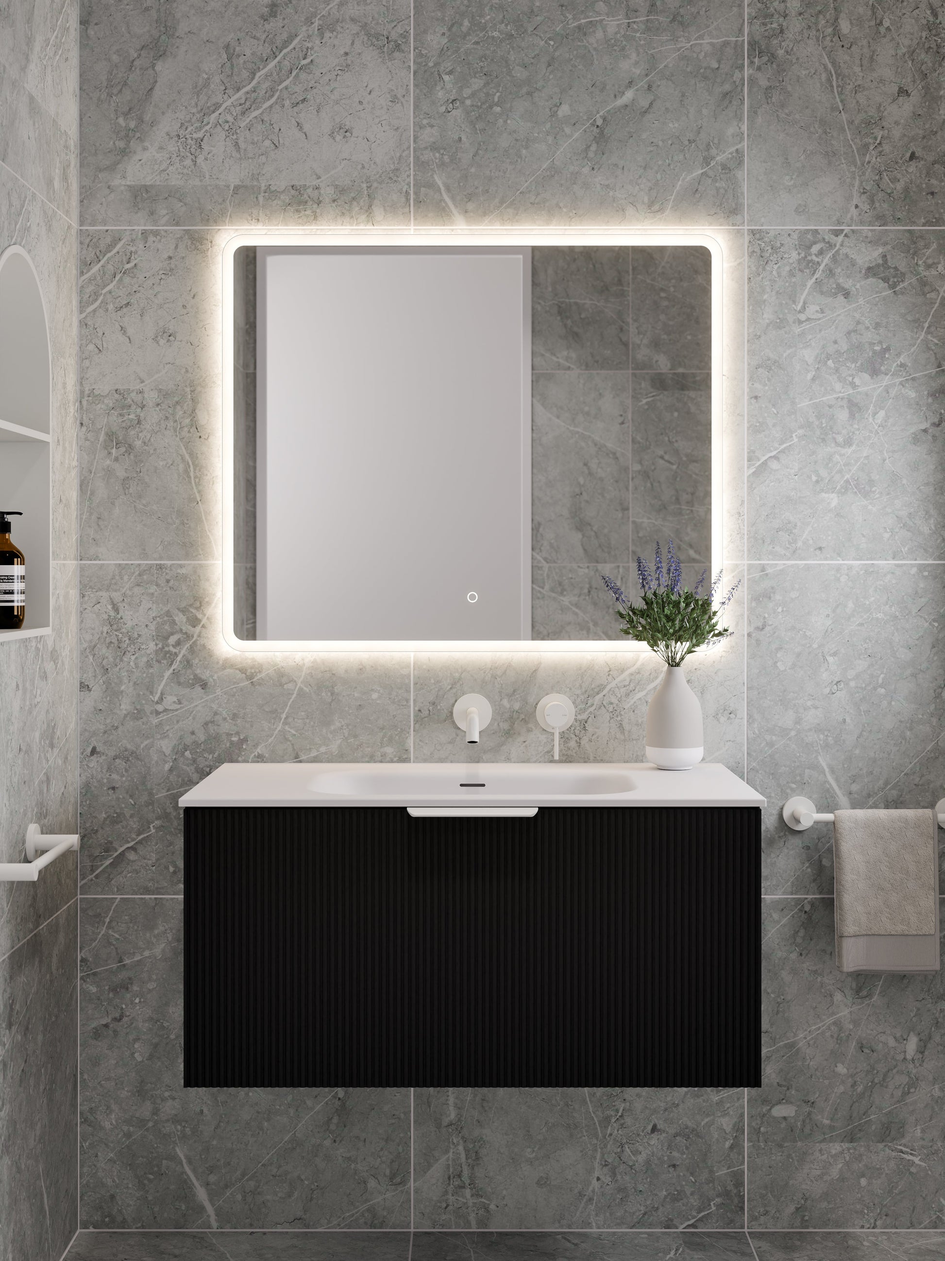 Lineare 900 Vanity | Single Drawer | Navarra Sink | Pillar Front