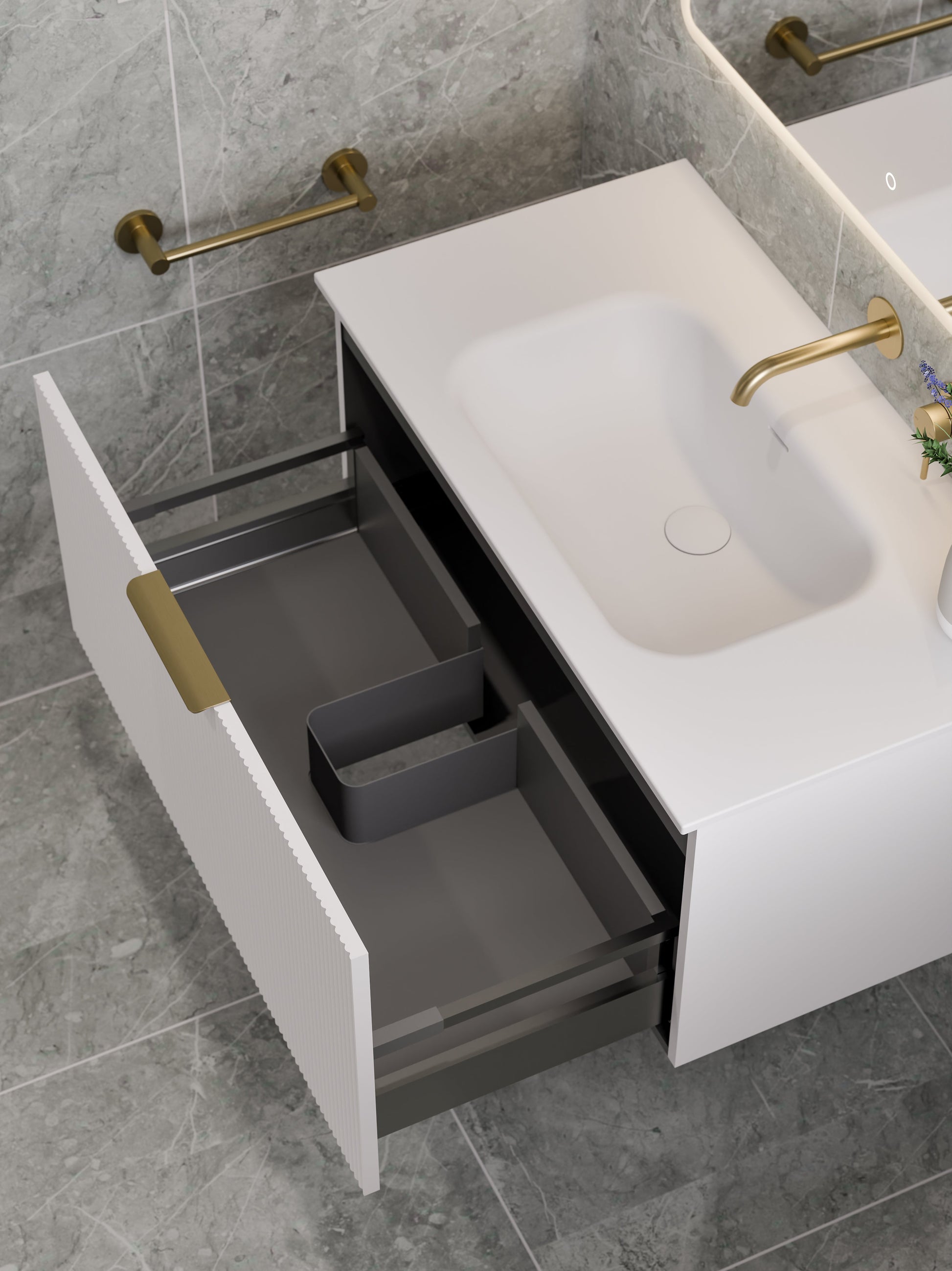 Lineare 900 Vanity | Single Drawer | Navarra Sink | Pillar Front