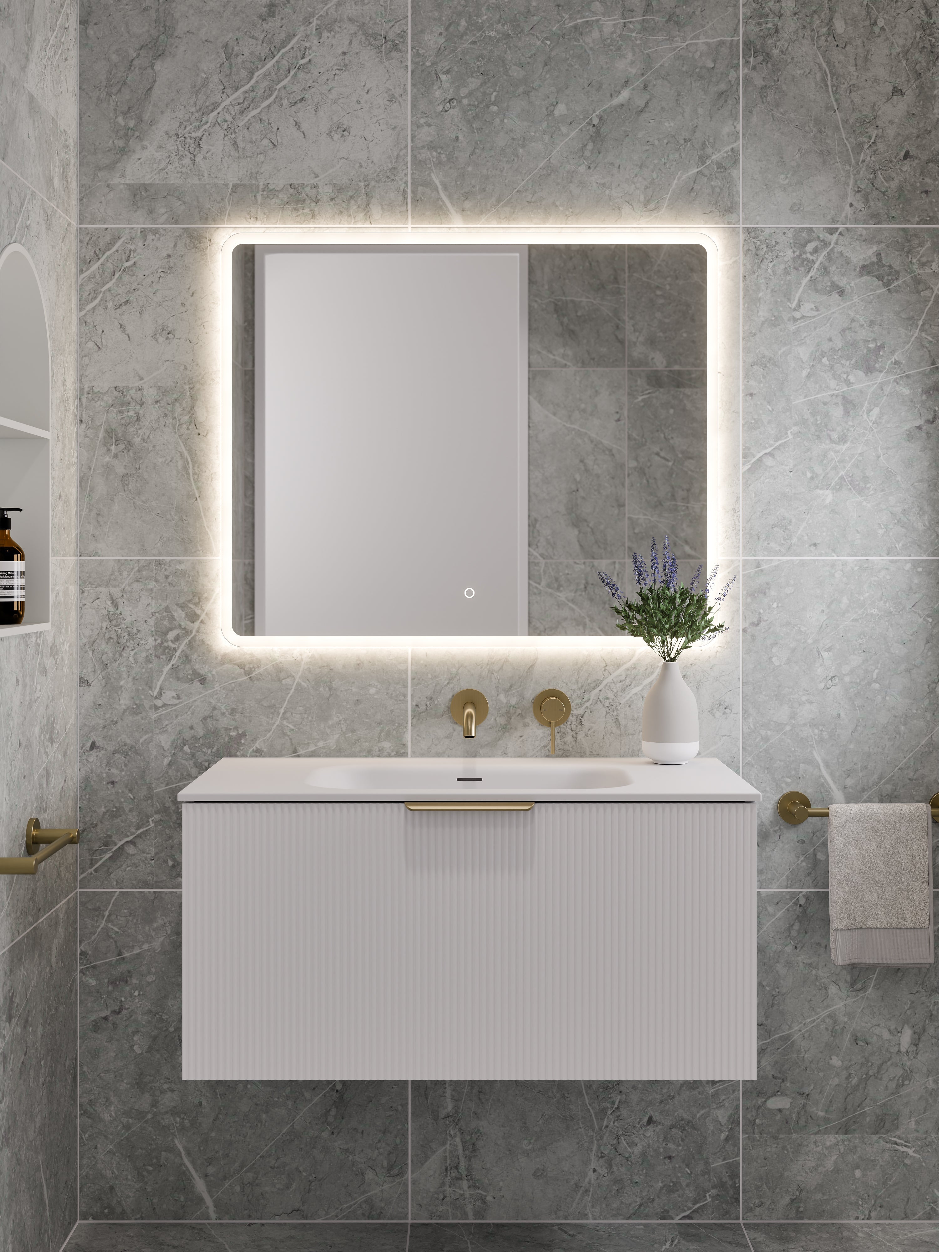 Lineare 900 Vanity | Single Drawer | Navarra Sink | Pillar Front
