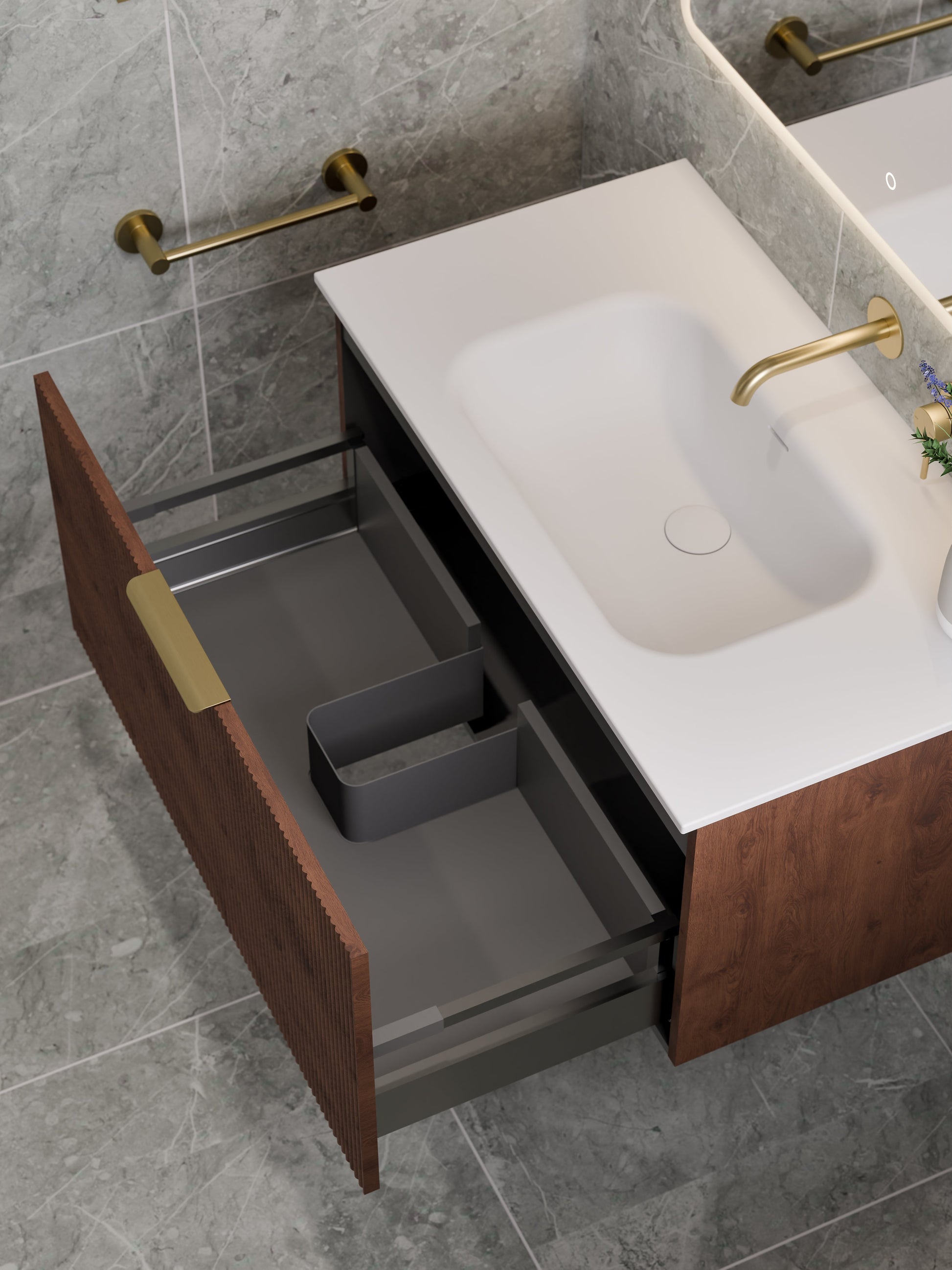 Lineare 900 Vanity | Single Drawer | Navarra Sink | Pillar Front