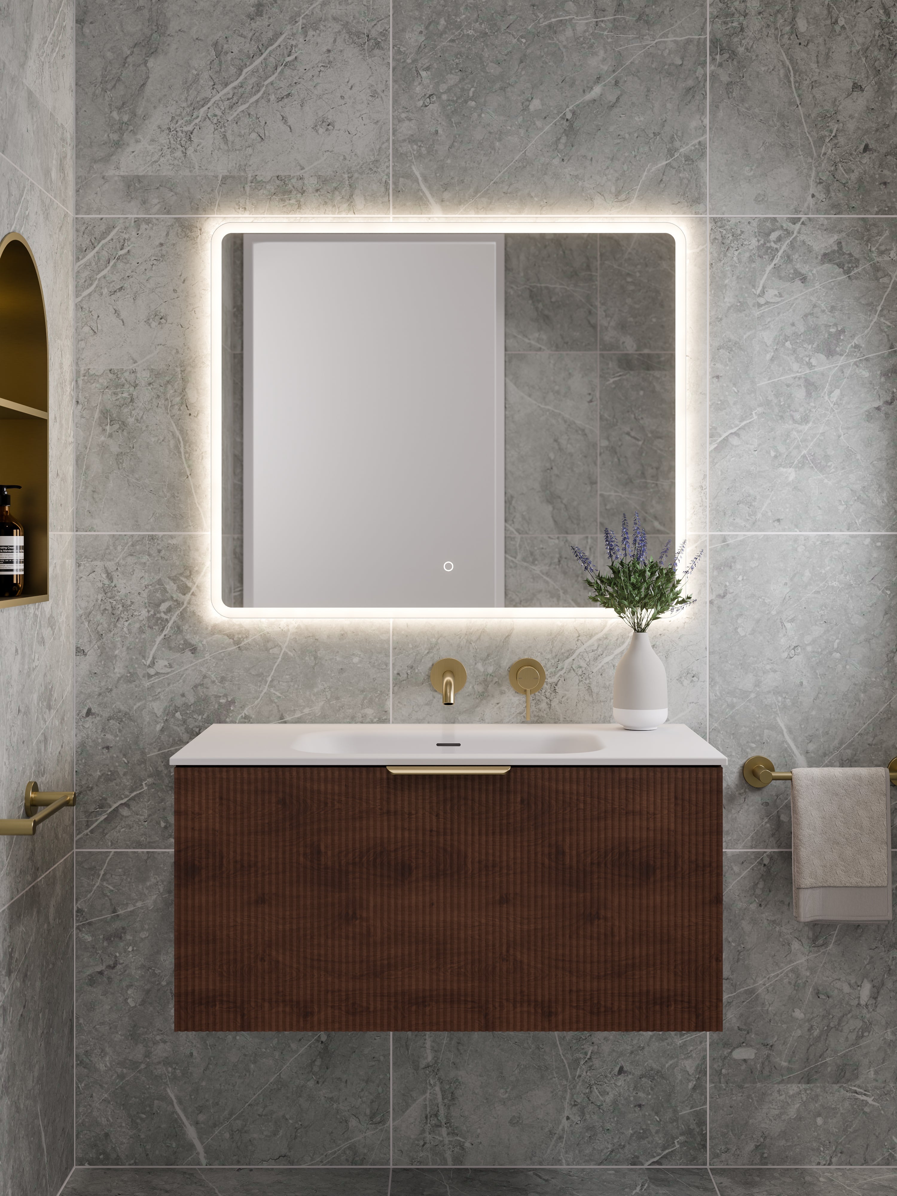 Lineare 900 Vanity | Single Drawer | Navarra Sink | Pillar Front