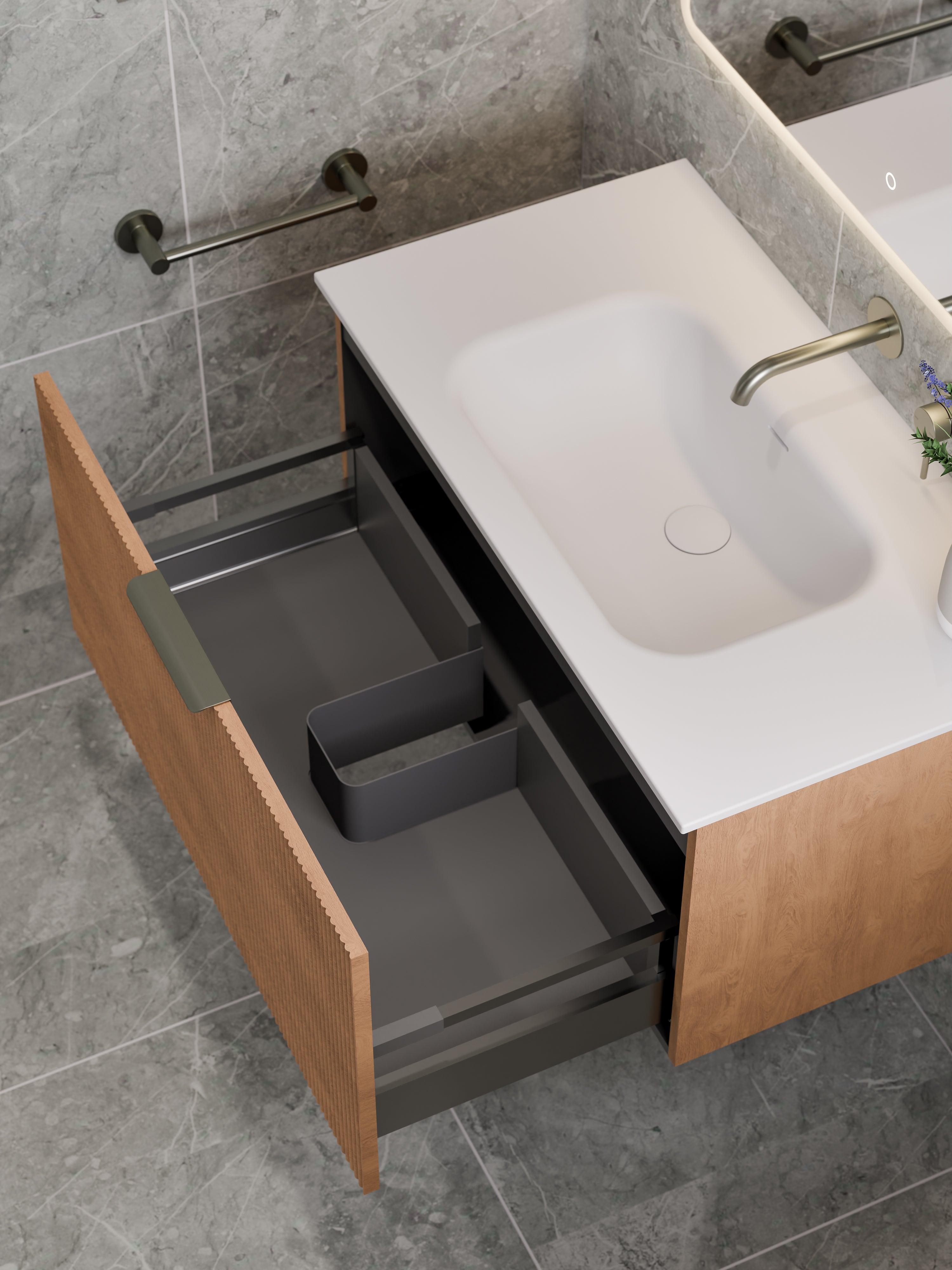 Lineare 900 Vanity | Single Drawer | Navarra Sink | Pillar Front