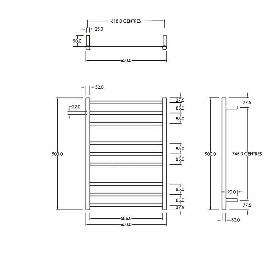 12VOLT CODE ROUND HEATED TOWEL LADDERS 900X650MM RANGE