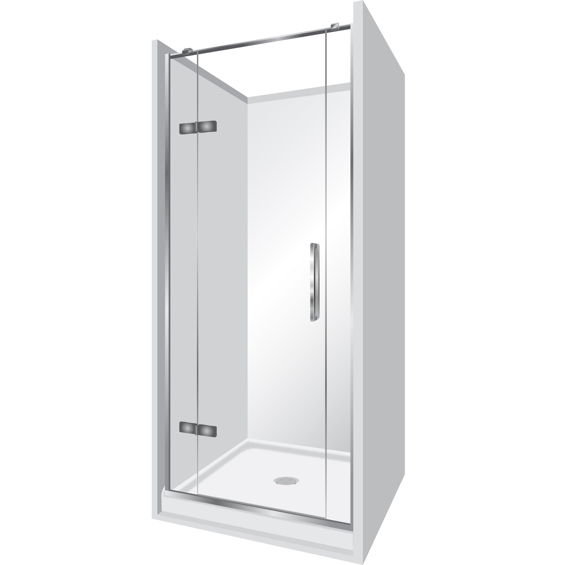 ELITE FRAMELESS ACRYLIC LUXURY SWING DOOR 3 SIDED ALCOVE SHOWER KITS - 2 COLOURS