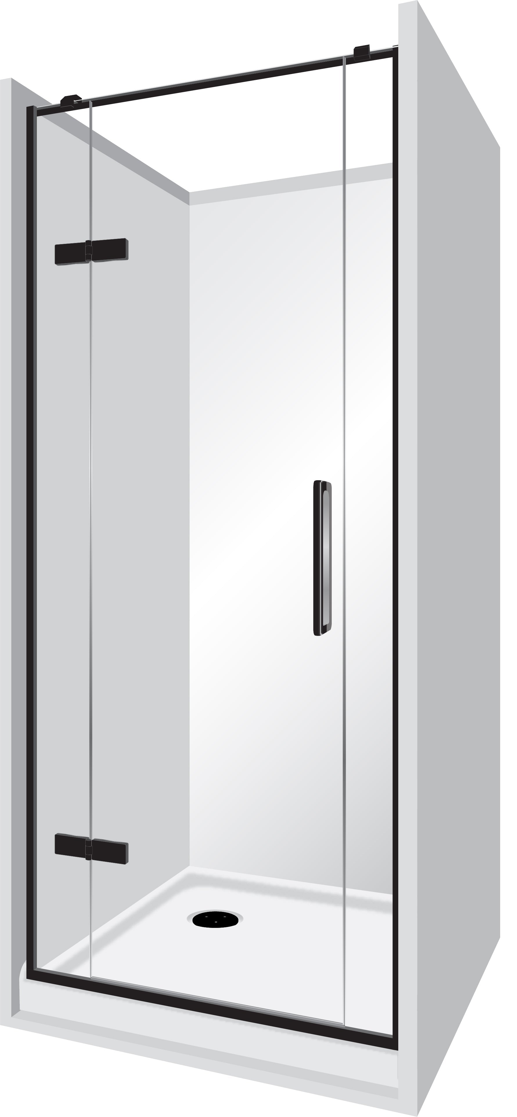 ELITE FRAMELESS ACRYLIC LUXURY SWING DOOR 3 SIDED ALCOVE SHOWER KITS - 2 COLOURS