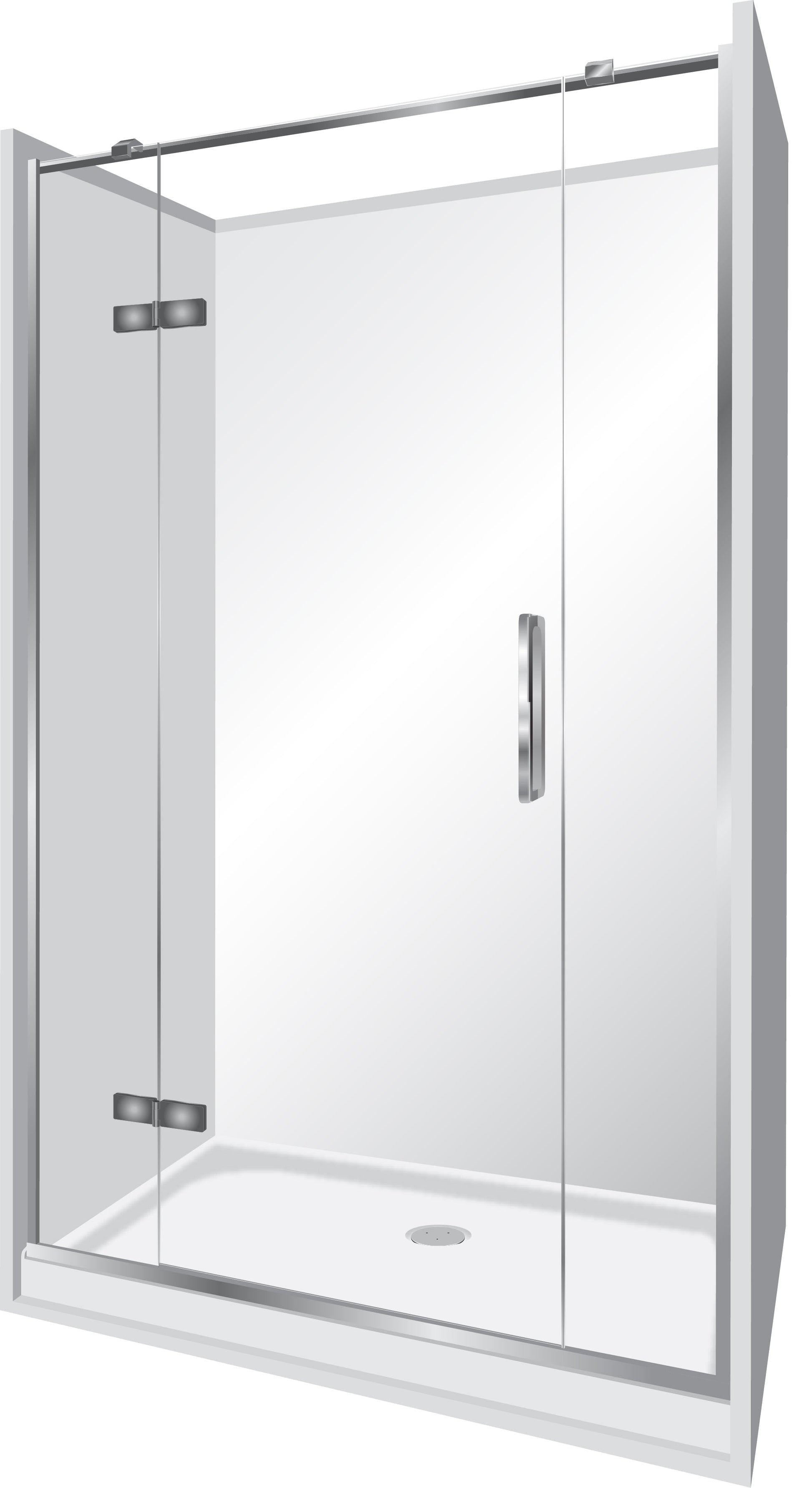 ELITE FRAMELESS ACRYLIC LUXURY SWING DOOR 3 SIDED ALCOVE SHOWER KITS - 2 COLOURS
