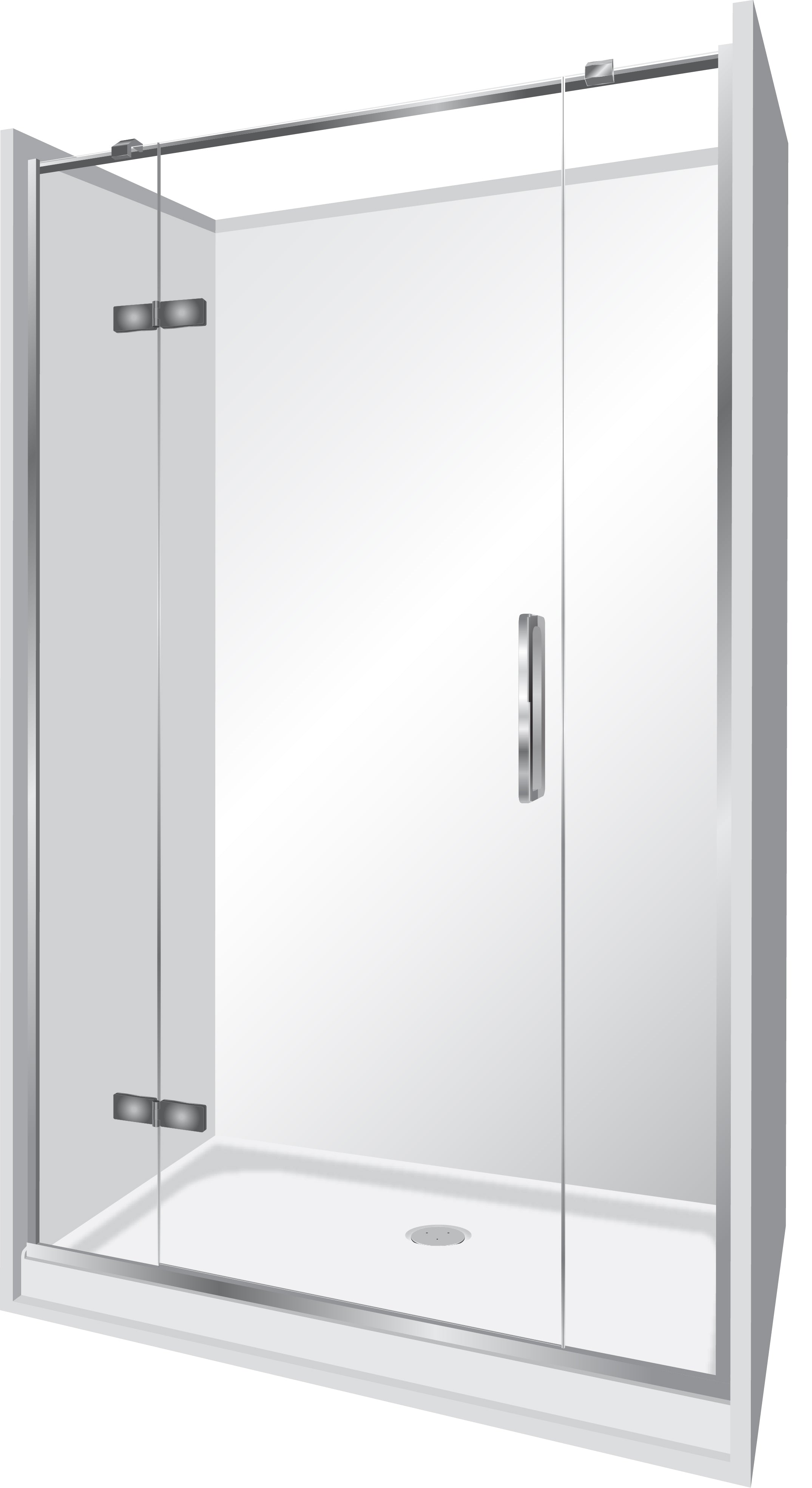 ELITE FRAMELESS ACRYLIC LUXURY SWING DOOR 3 SIDED ALCOVE SHOWER KITS - 2 COLOURS