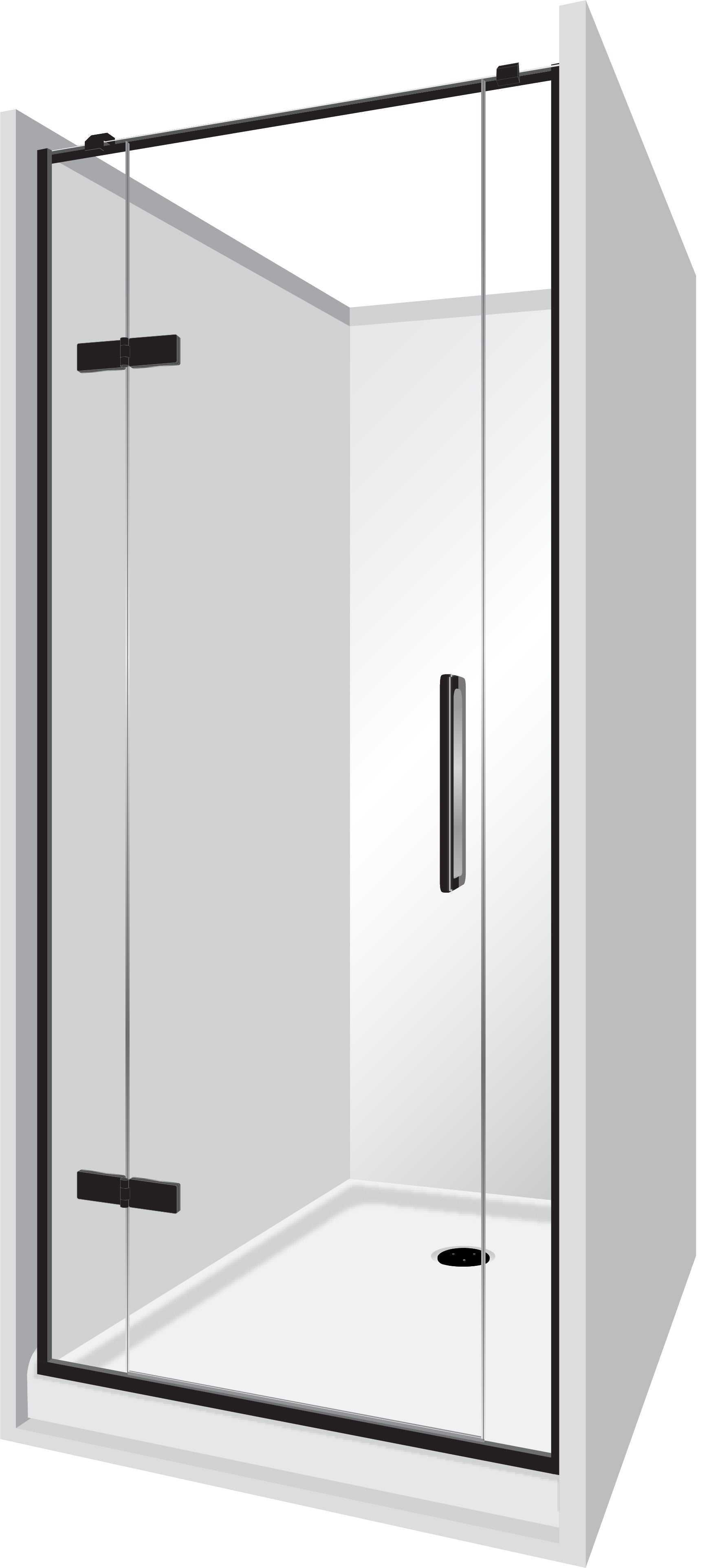 ELITE FRAMELESS ACRYLIC LUXURY SWING DOOR 3 SIDED ALCOVE SHOWER KITS - 2 COLOURS