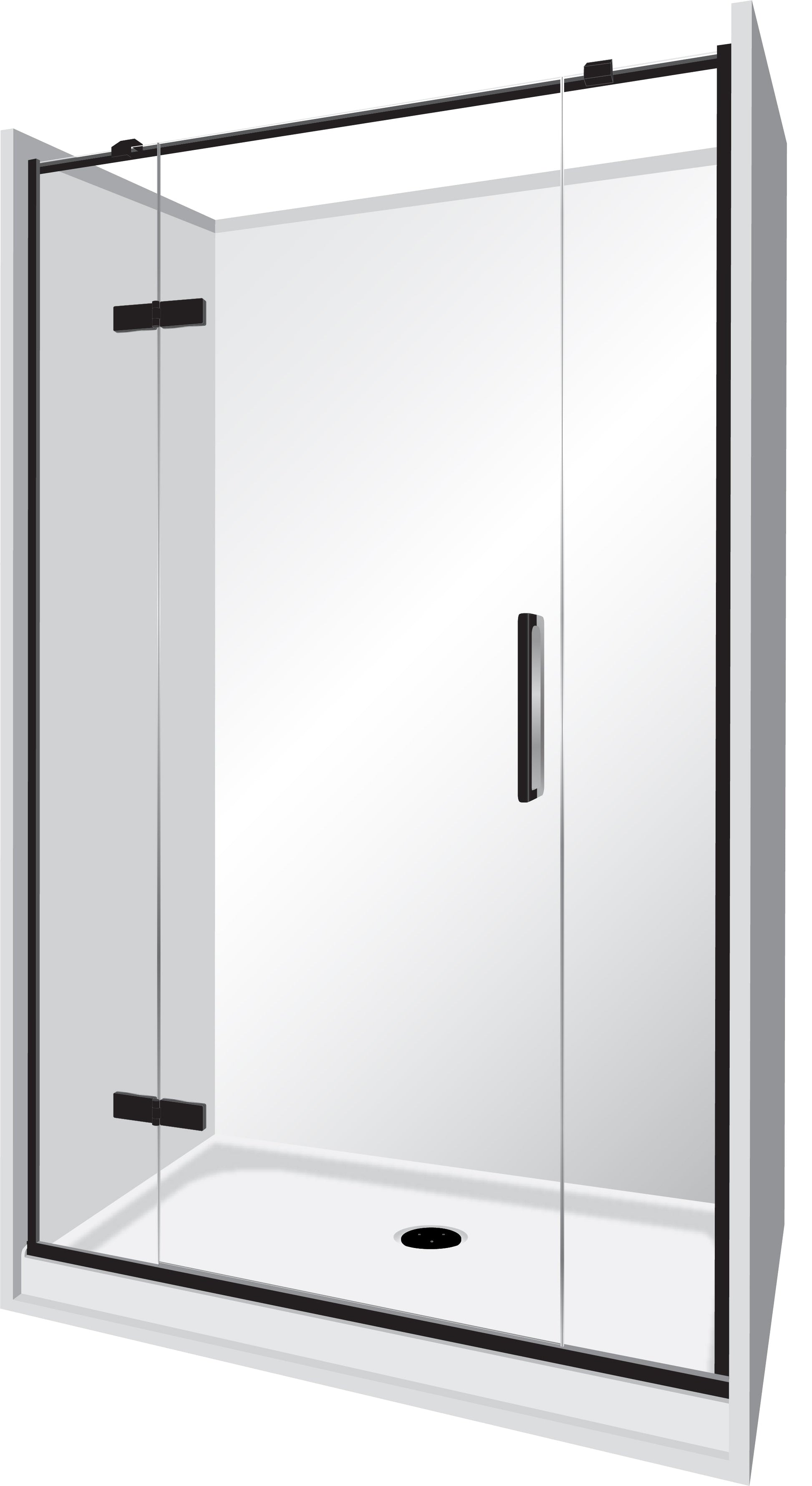 ELITE FRAMELESS ACRYLIC LUXURY SWING DOOR 3 SIDED ALCOVE SHOWER KITS - 2 COLOURS
