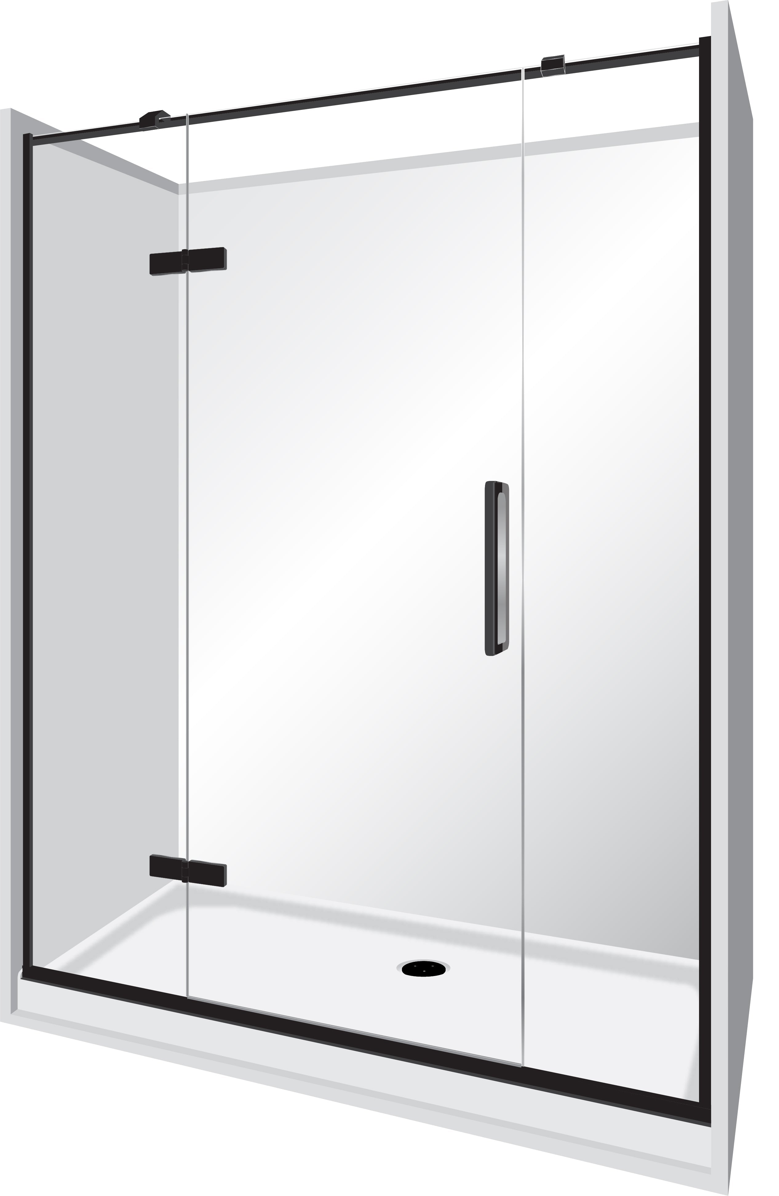 ELITE FRAMELESS ACRYLIC LUXURY SWING DOOR 3 SIDED ALCOVE SHOWER KITS - 2 COLOURS