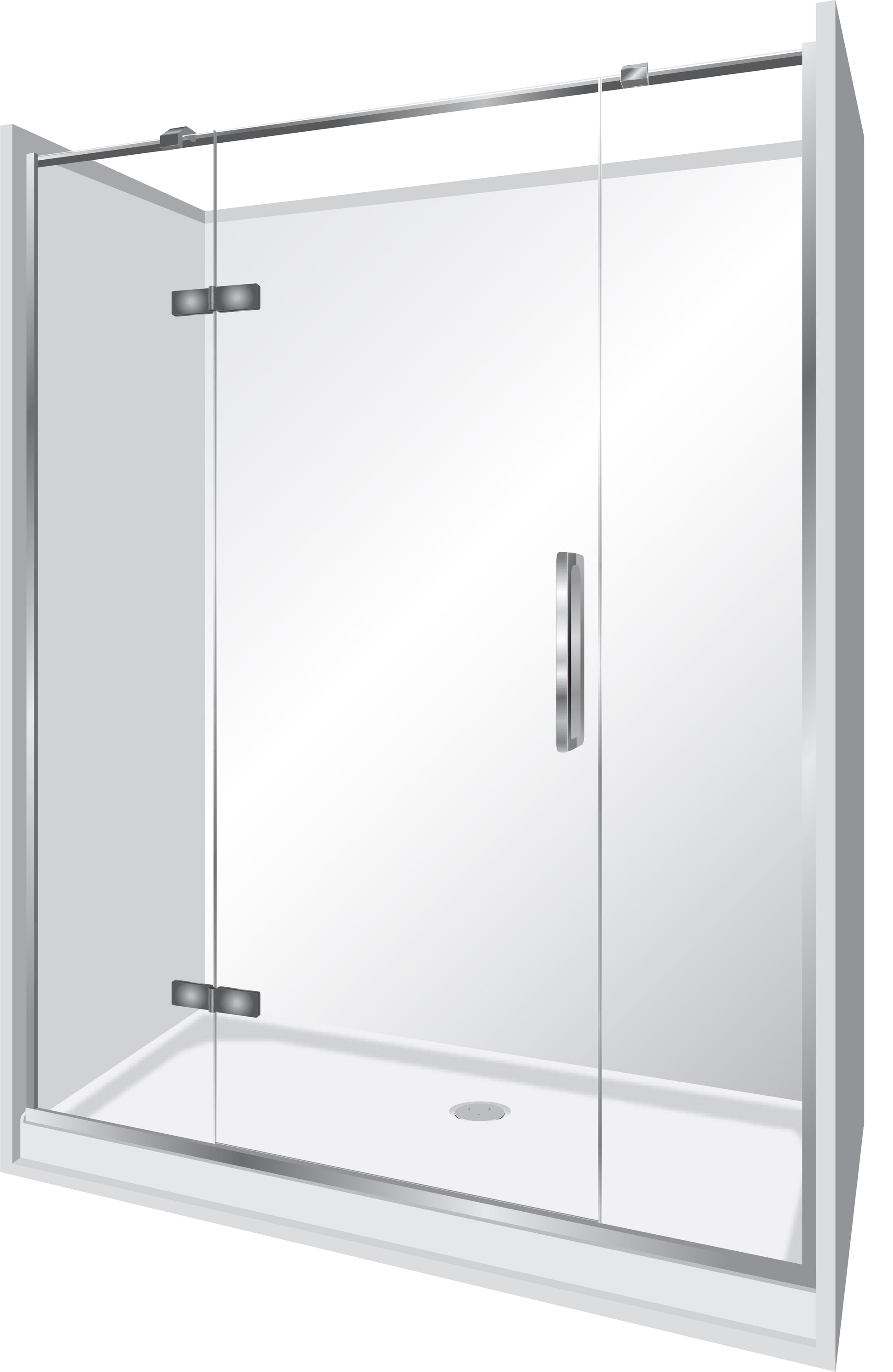 ELITE FRAMELESS ACRYLIC LUXURY SWING DOOR 3 SIDED ALCOVE SHOWER KITS - 2 COLOURS