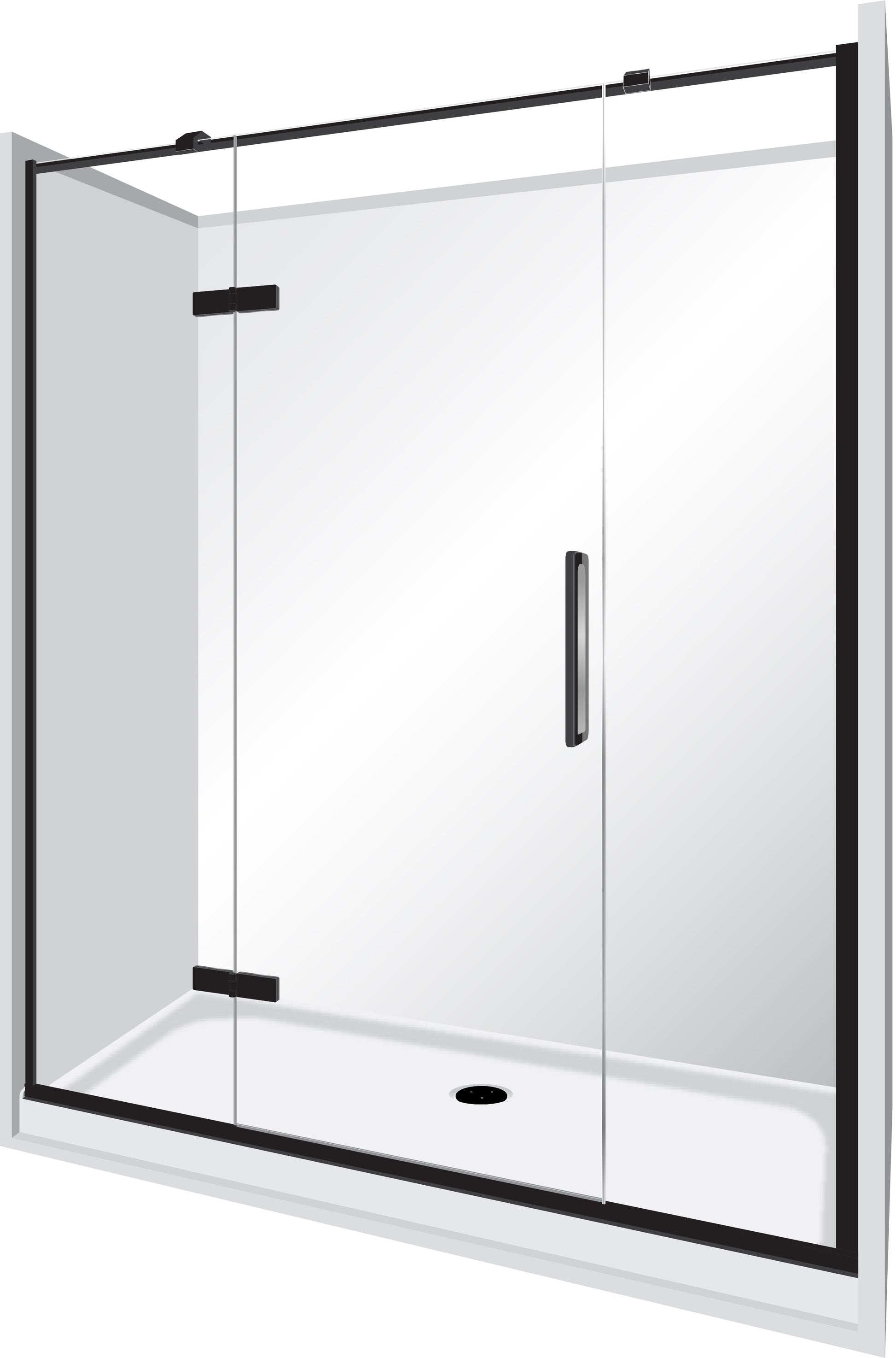 ELITE FRAMELESS ACRYLIC LUXURY SWING DOOR 3 SIDED ALCOVE SHOWER KITS - 2 COLOURS