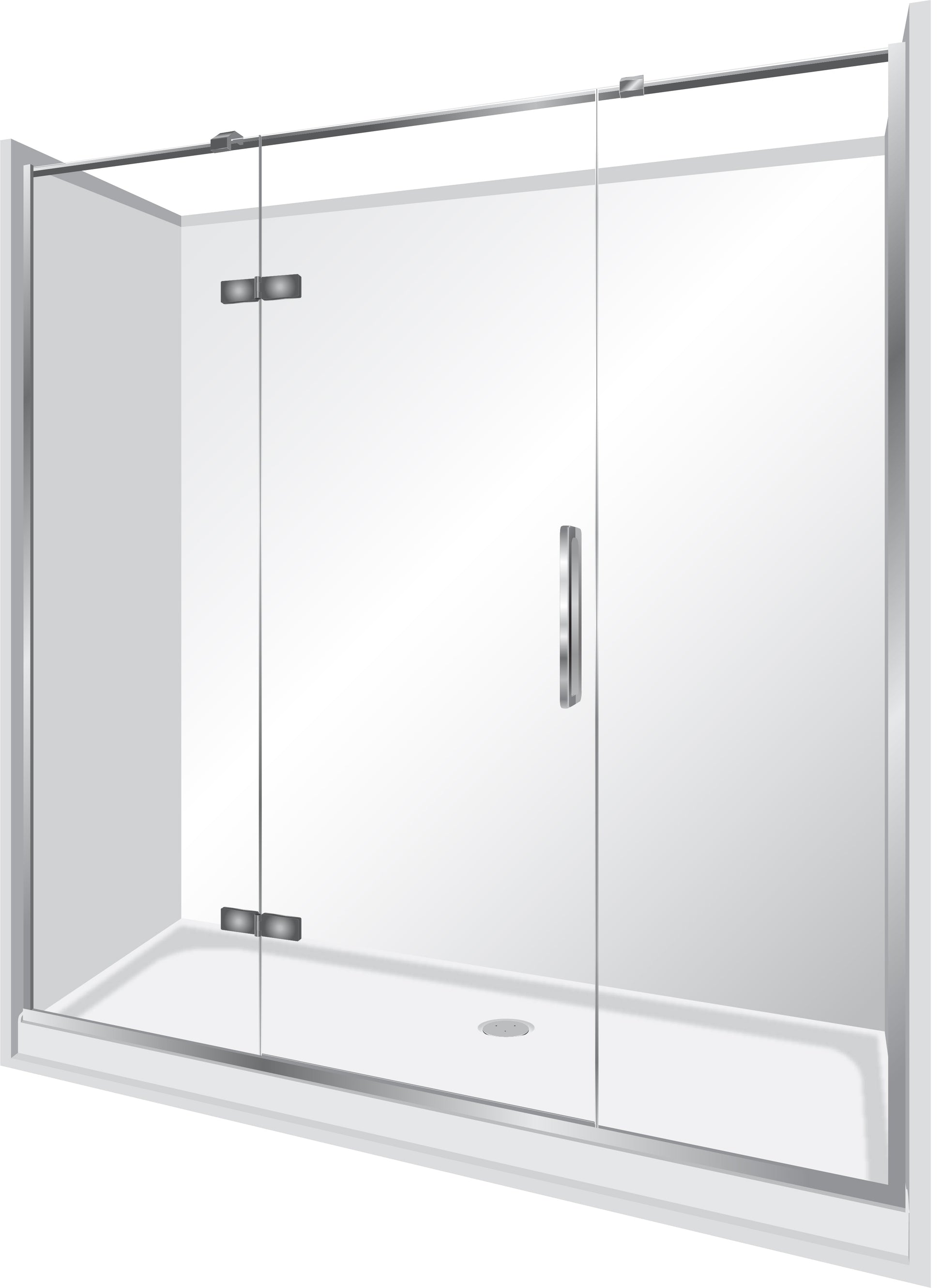 ELITE FRAMELESS ACRYLIC LUXURY SWING DOOR 3 SIDED ALCOVE SHOWER KITS - 2 COLOURS