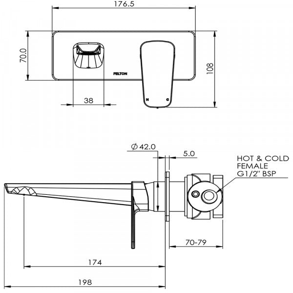 FELTON AXISS II WALL MOUNTED BASIN/BATH MIXER - 2 COLOURS