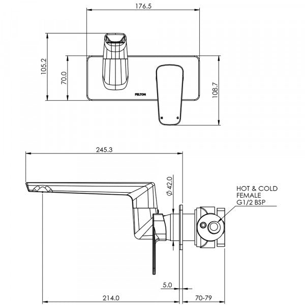 FELTON AXISS II WALL MOUNTED SWIVEL BASIN/BATH MIXER - 2 COLOURS