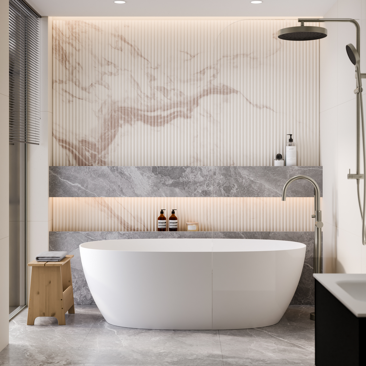 Nature Floorstanding Bath Filler with Hand Spray