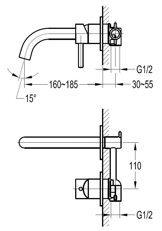 CODE ASPEN WALL BASIN MIXER BRUSHED NICKEL