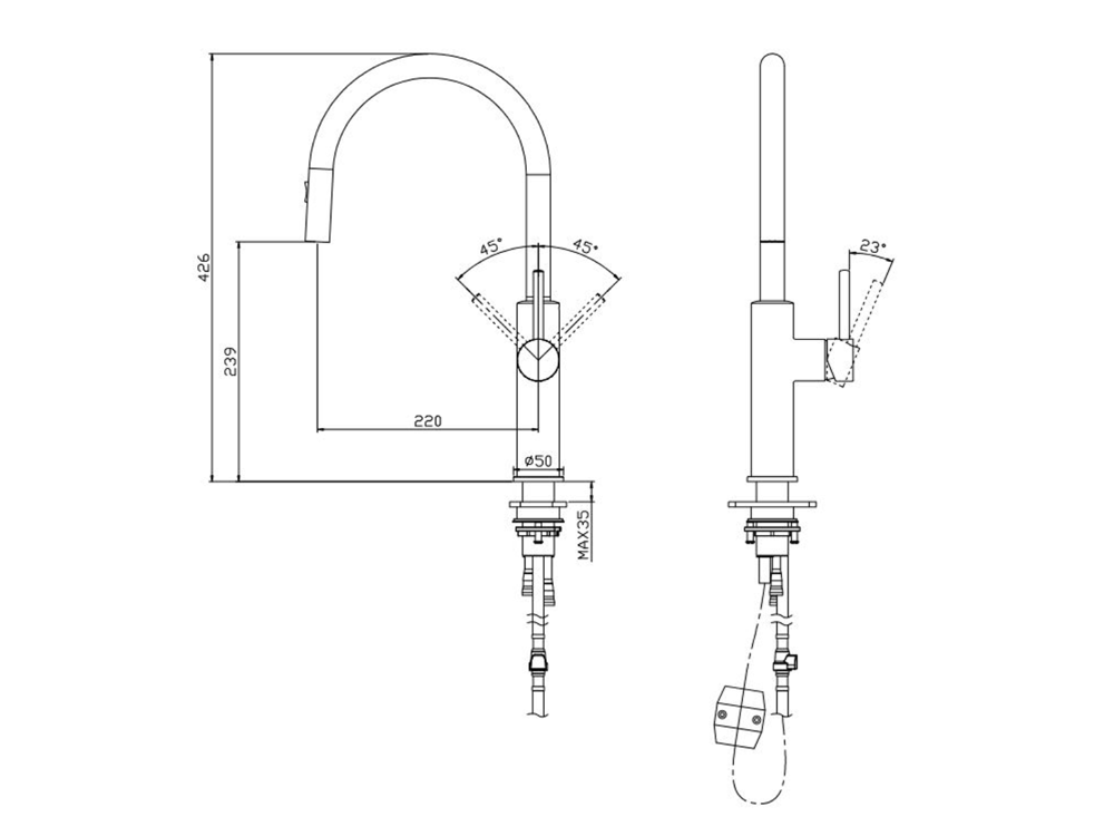 Waterware Pioneer Gooseneck Pullout Kitchen Mixer