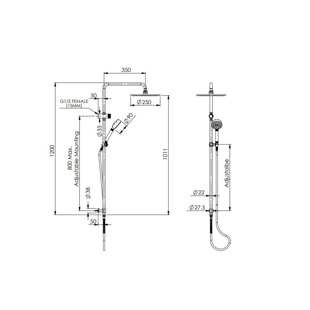 GREENS GISELE TWIN RAIL SHOWER - 5 COLOURS