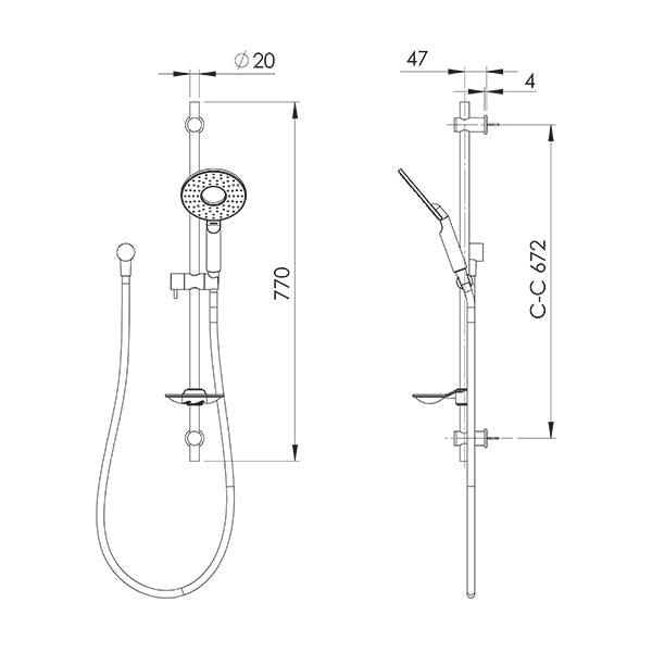 FELTON HALO II SINGLE SPRAY SLIDE SHOWER - 2 COLOURS