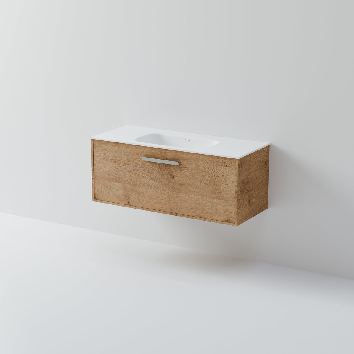 Hako 1200 wall hung vanity with single inset basin and bordered drawer