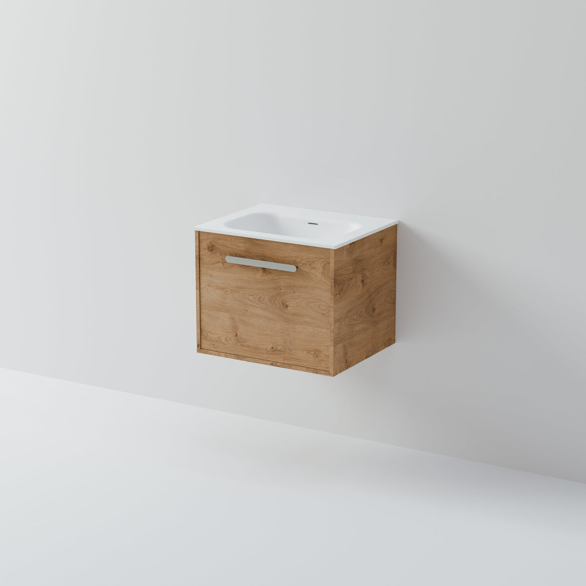 Hako 600 small wall hung vanity with inset basin and soft-close drawer