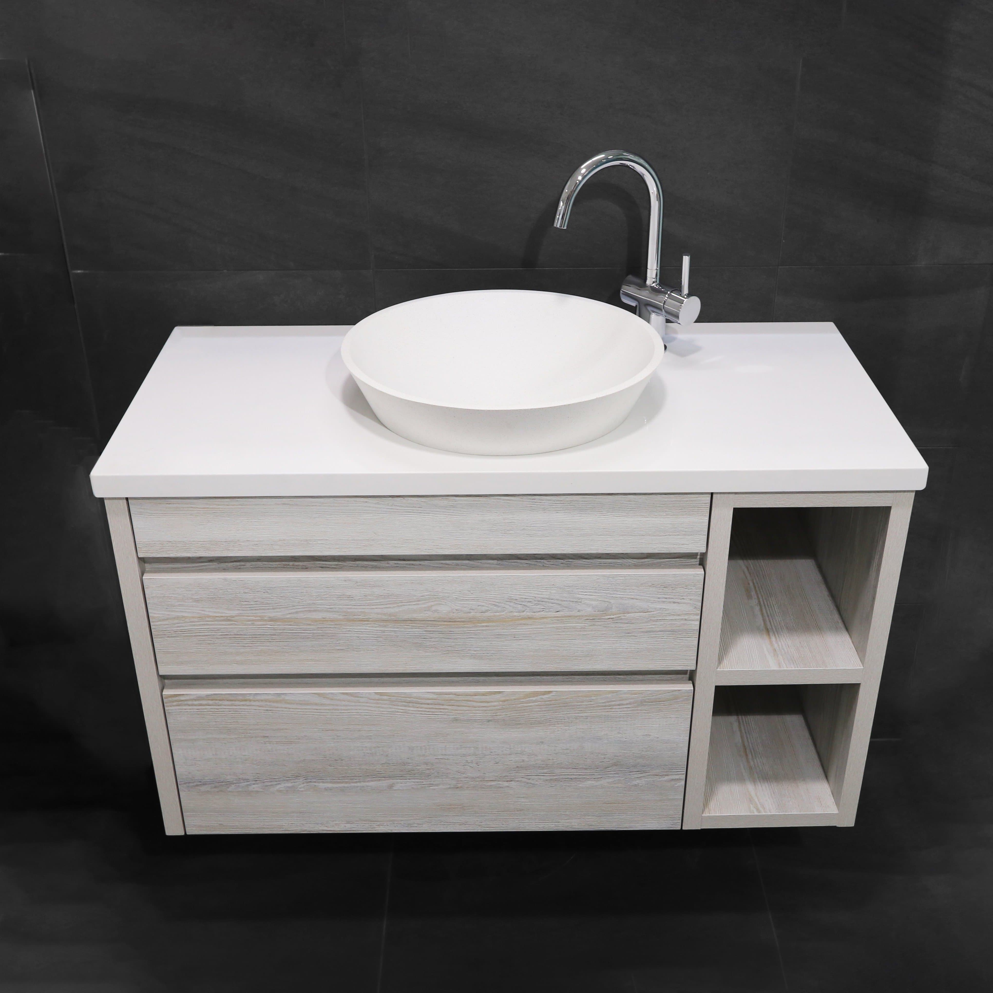 ASHTON WALLHUNG 2 DRAWER VANITY WITH DOUBLE SIDE SHELF